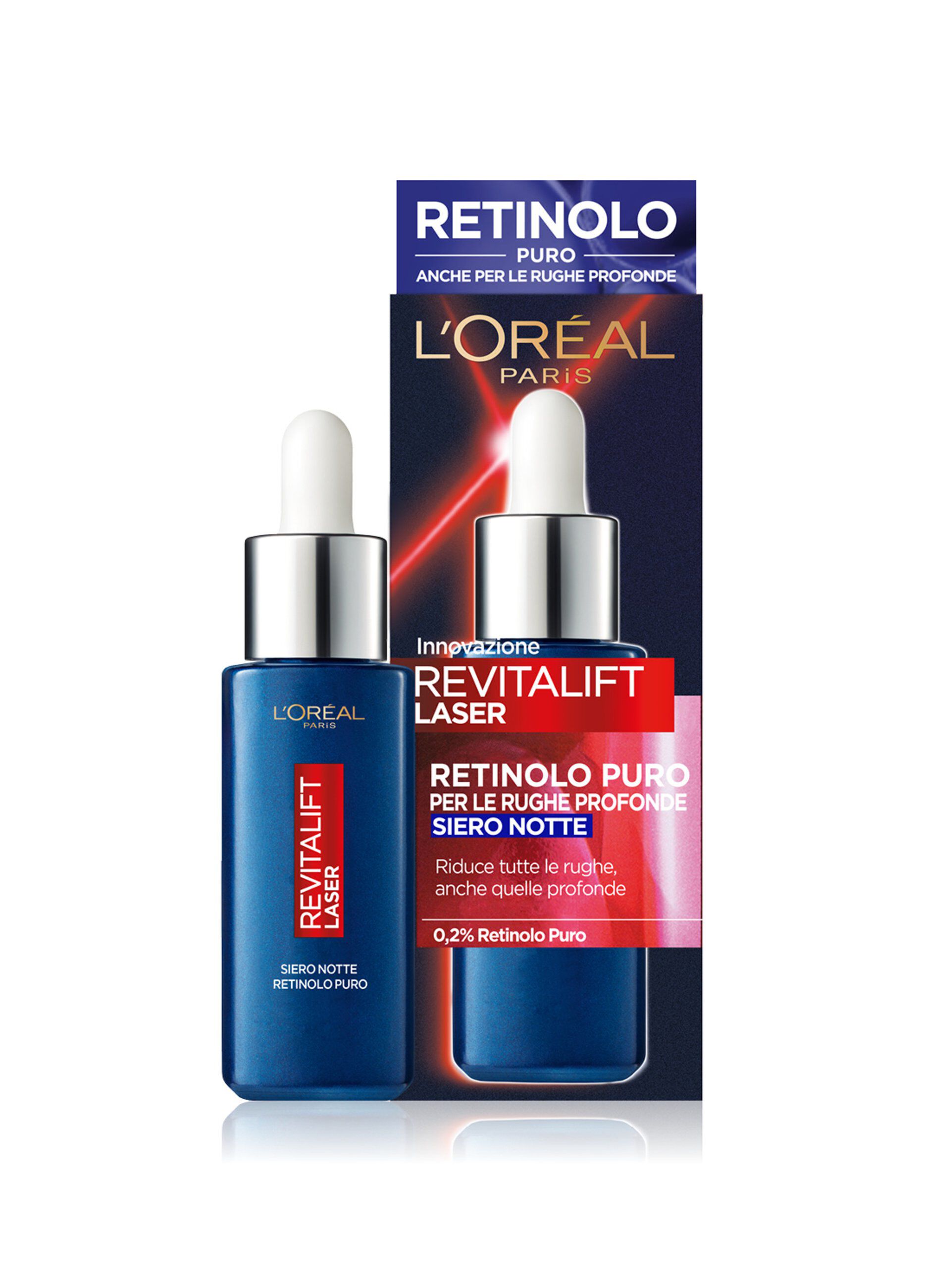 L'OrÃ©al Paris Siero Notte Revitalift Laser X3, Azione Antirughe Anti-Et&agrave; con Retinolo Puro, 30 ml.
