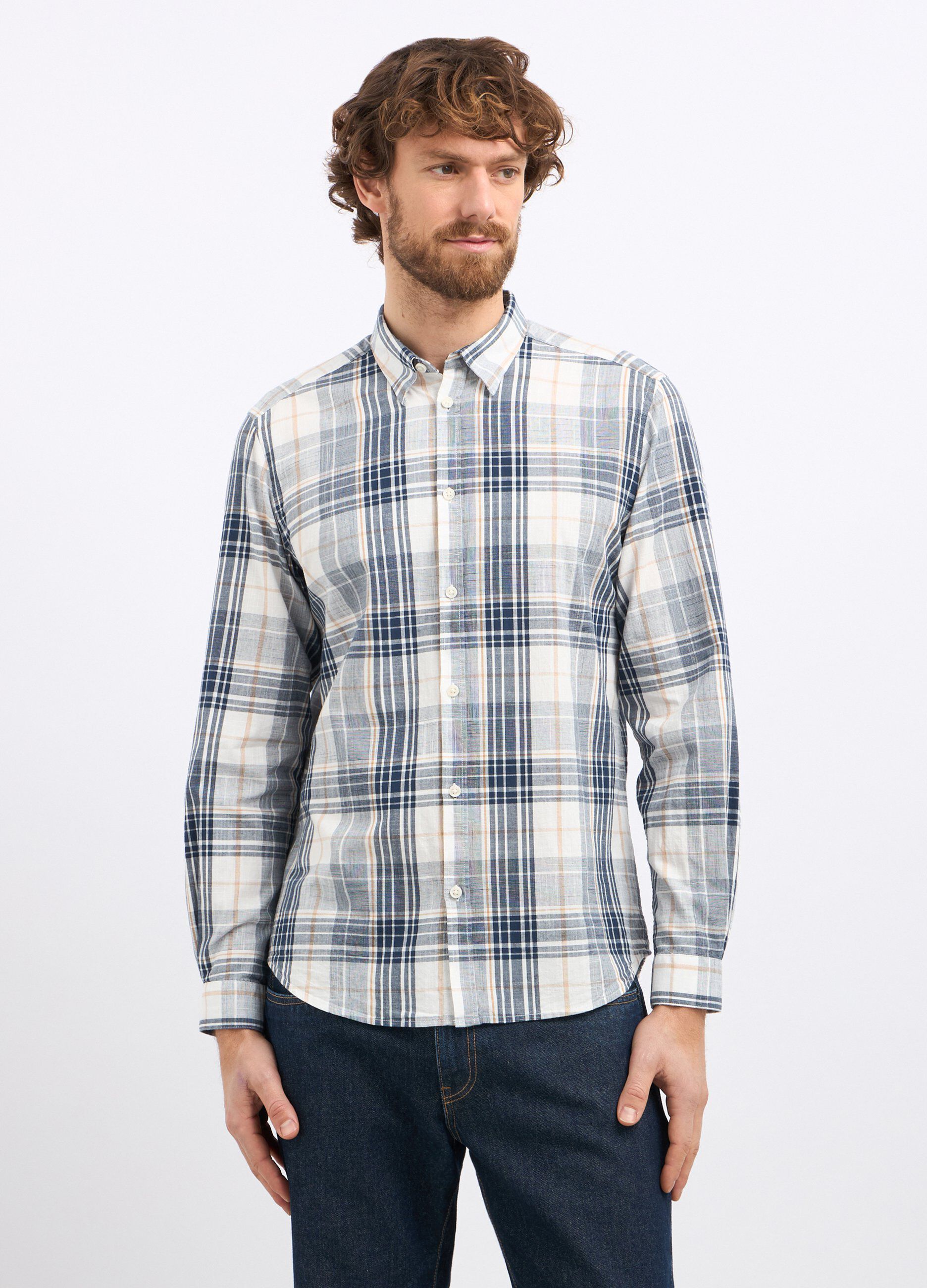Camicia a quadri in puro cotone uomo