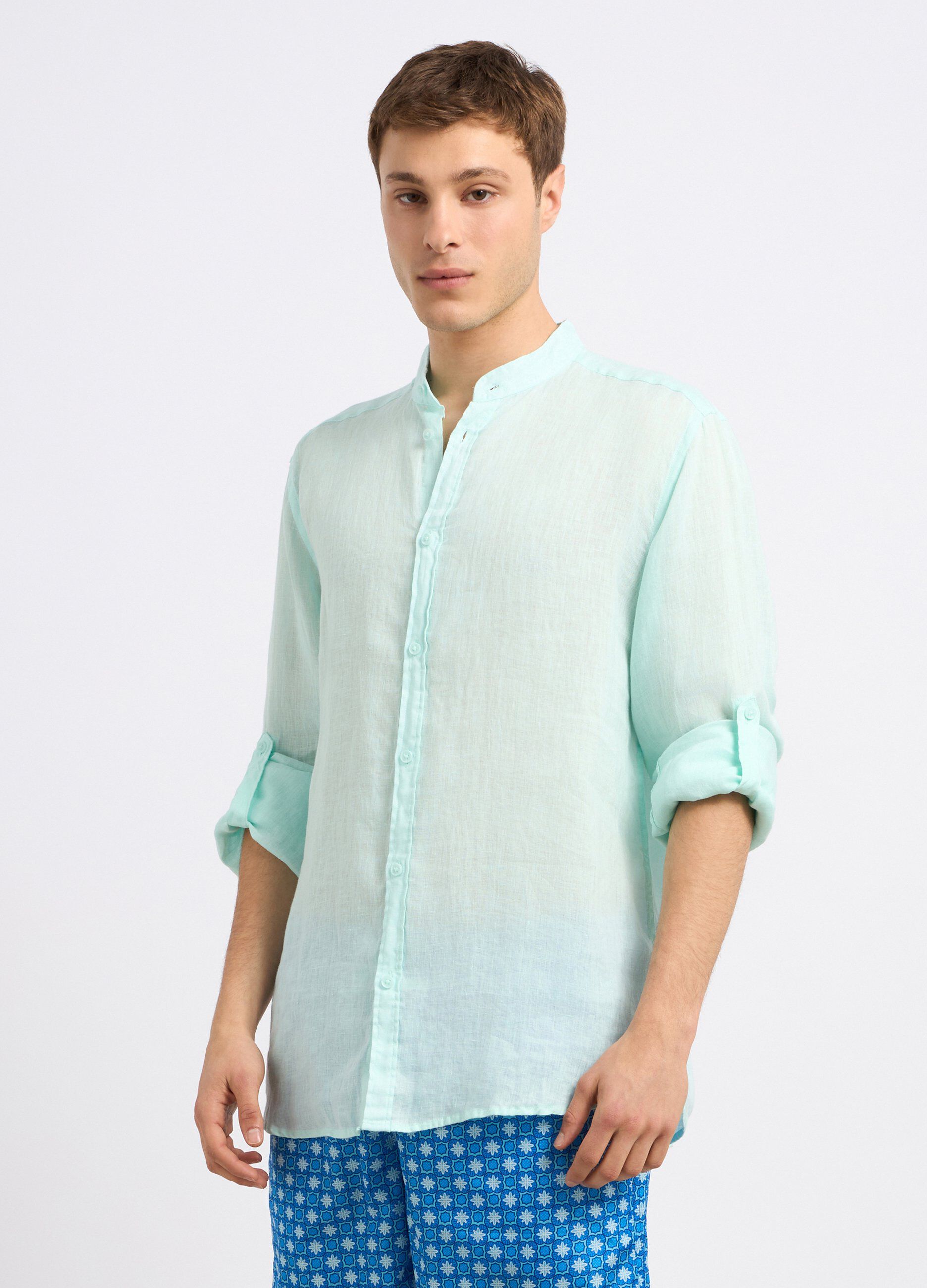 Camicia coreana in puro lino uomo