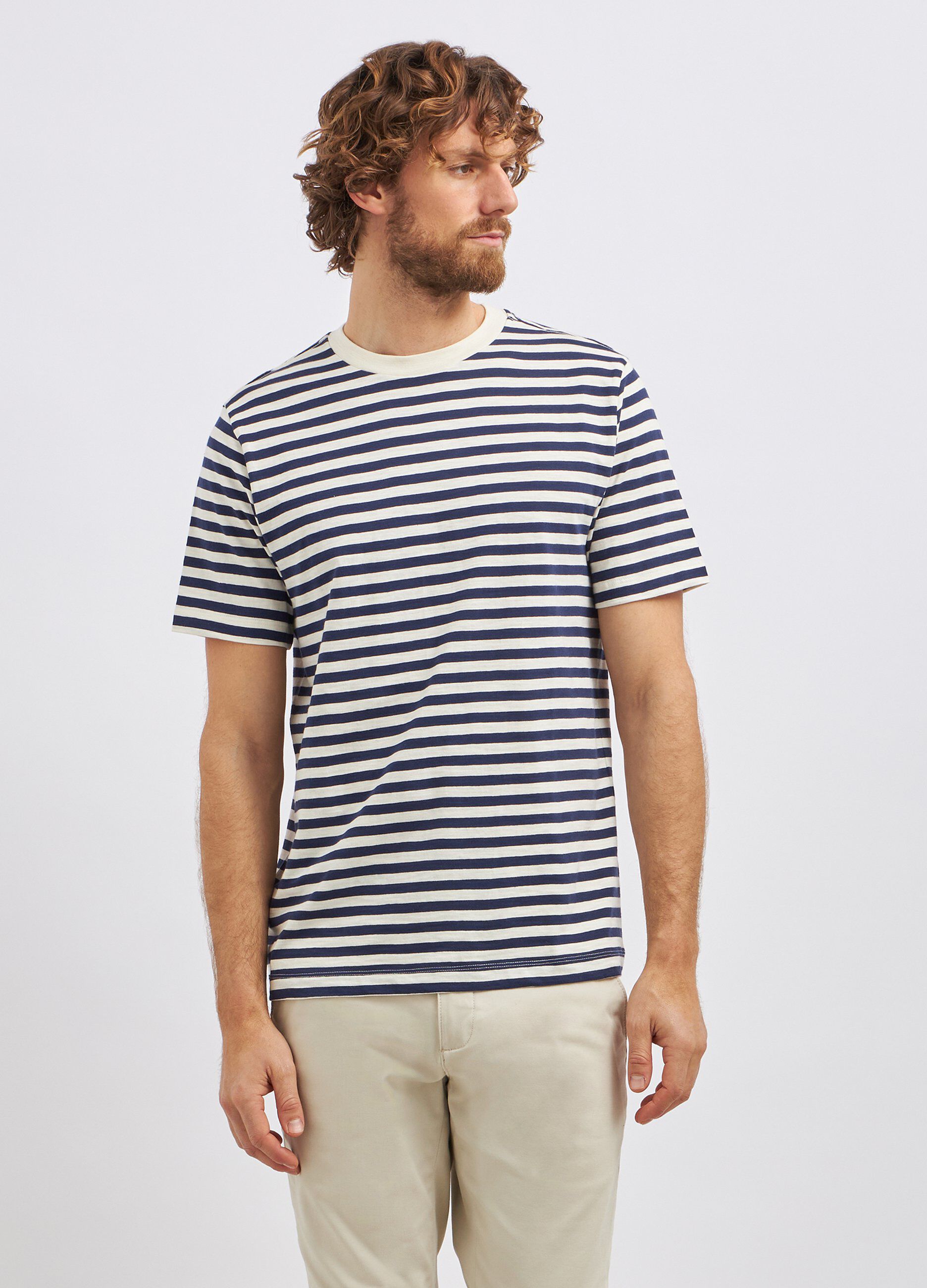 T-shirt rigata in puro cotone uomo