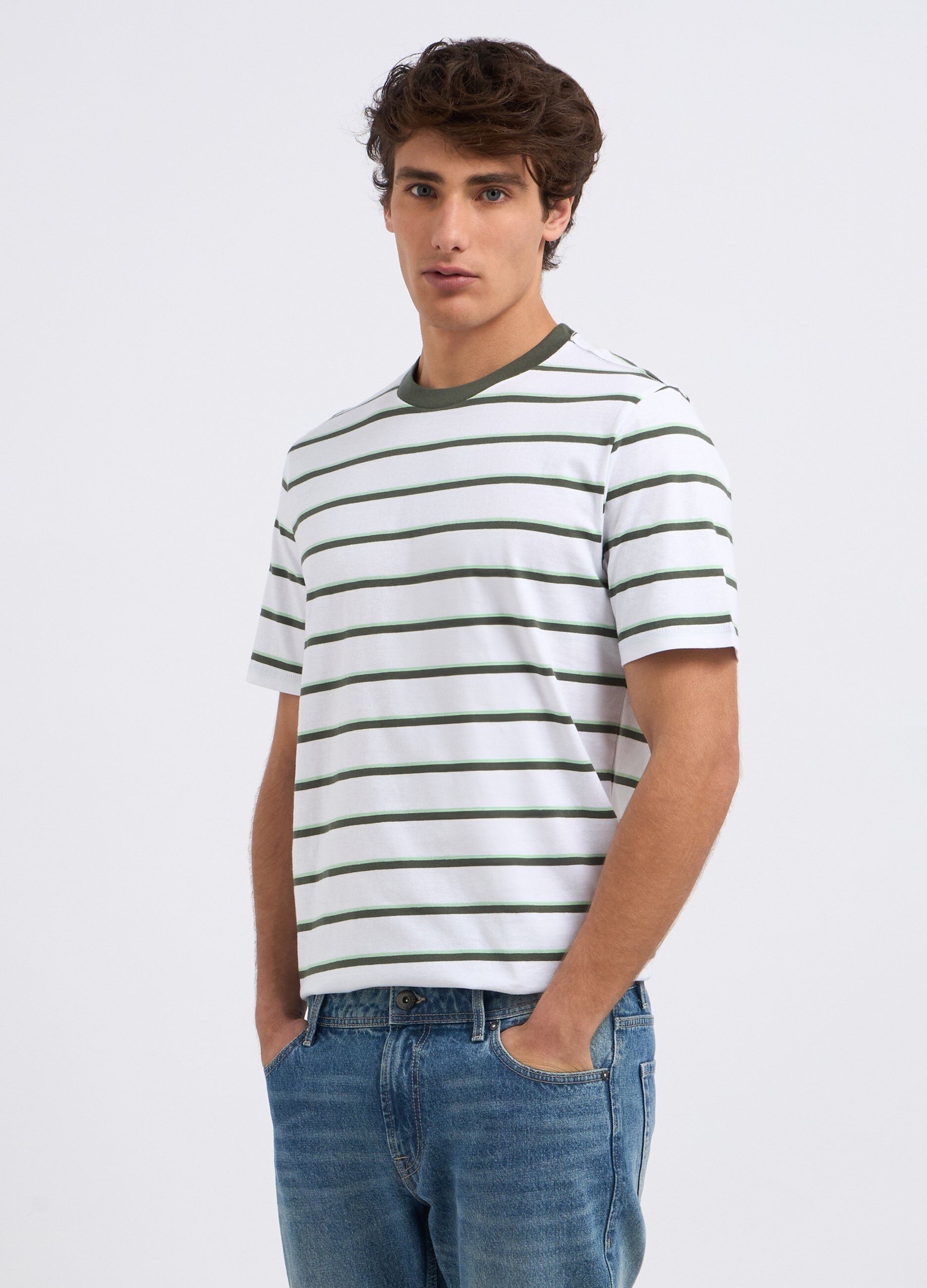 T-shirt rigata in puro cotone uomo