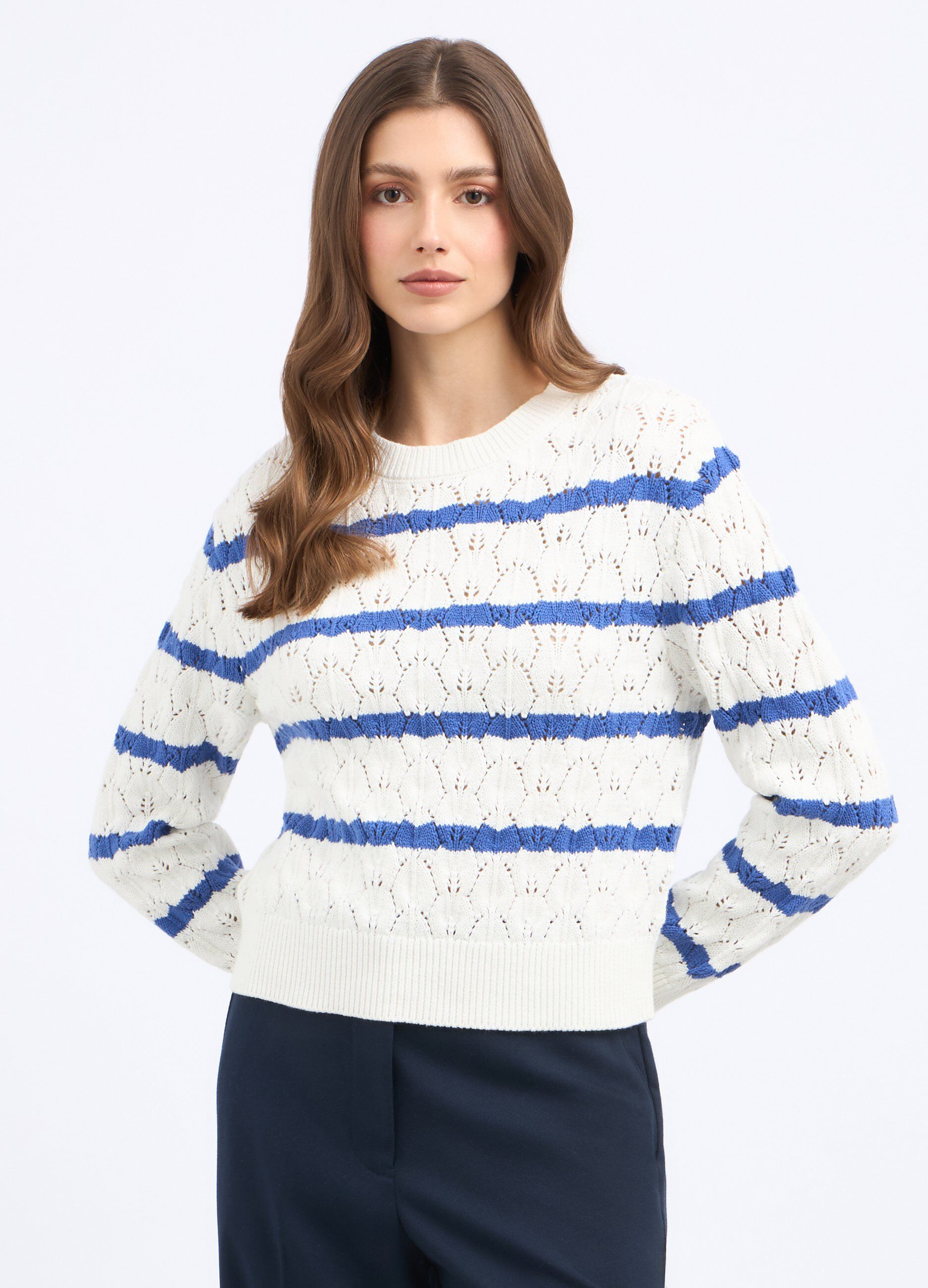 Tricot rigato in misto cotone donna