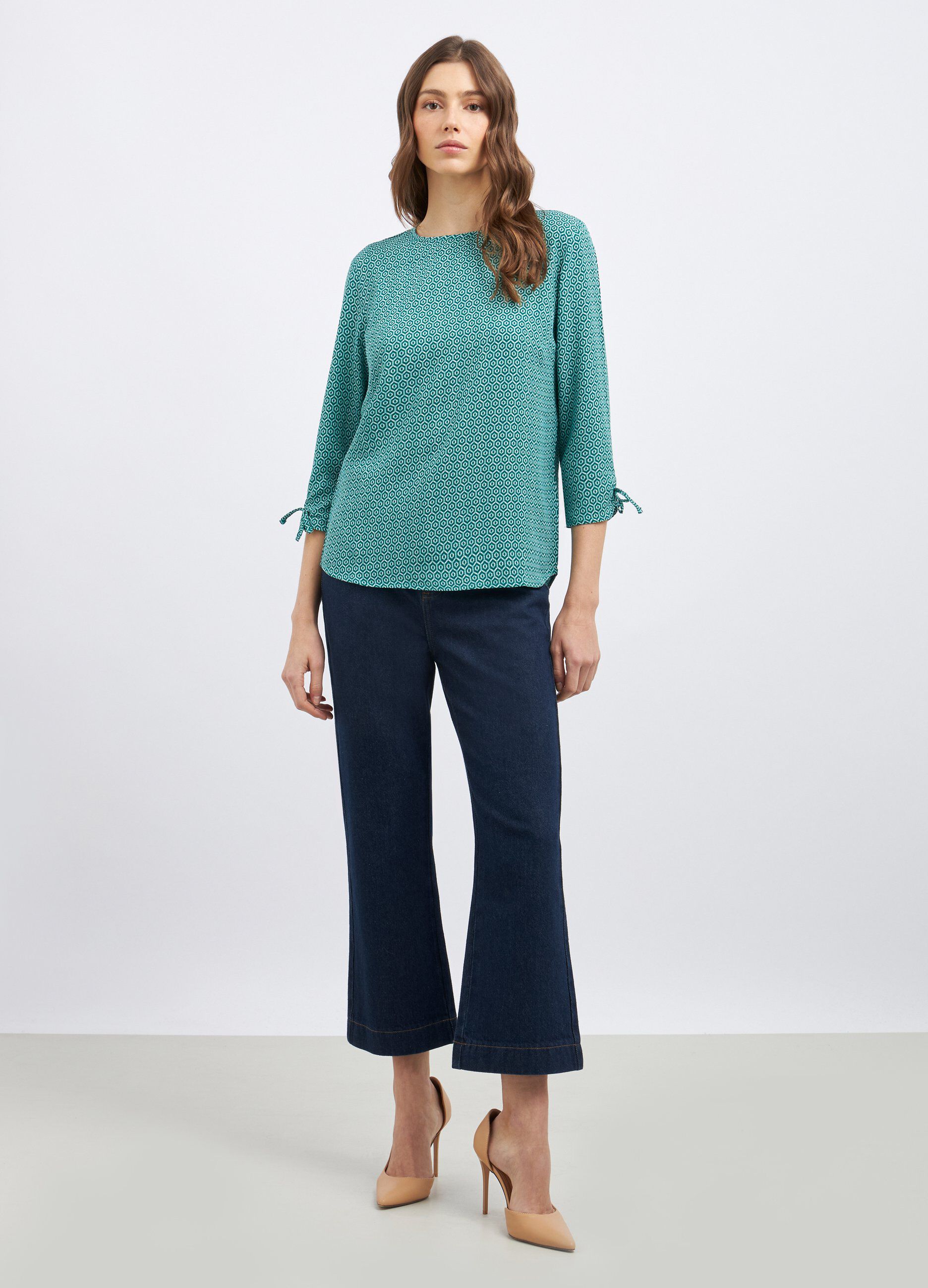 Pantalone in denim di puro cotone flare fit donna