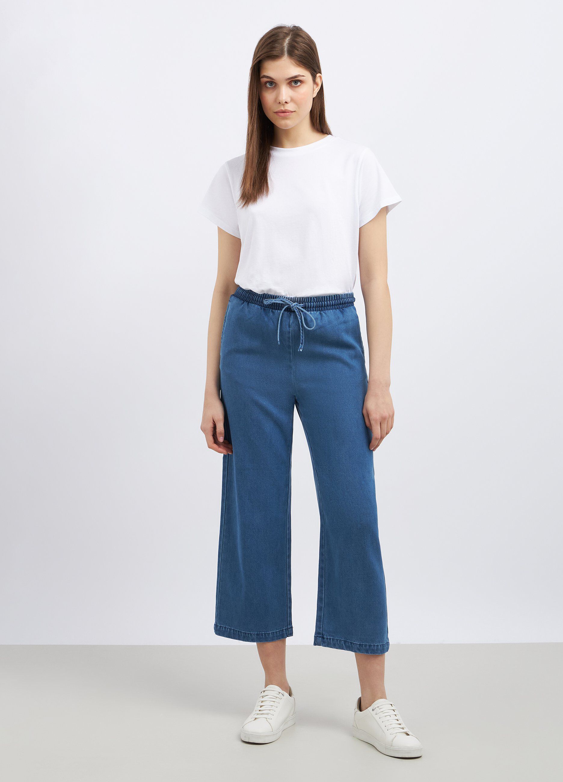 Pantaloni wide leg in misto lyocell donna