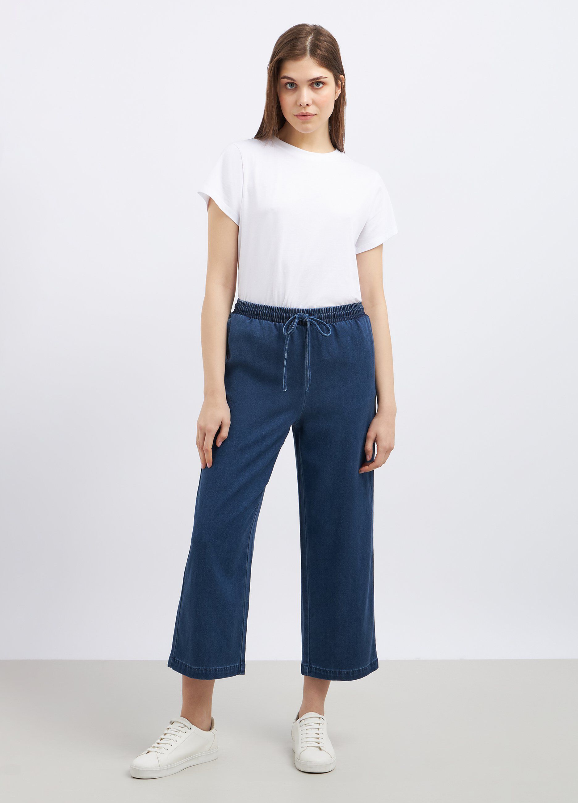 Pantaloni wide leg in misto lyocell donna