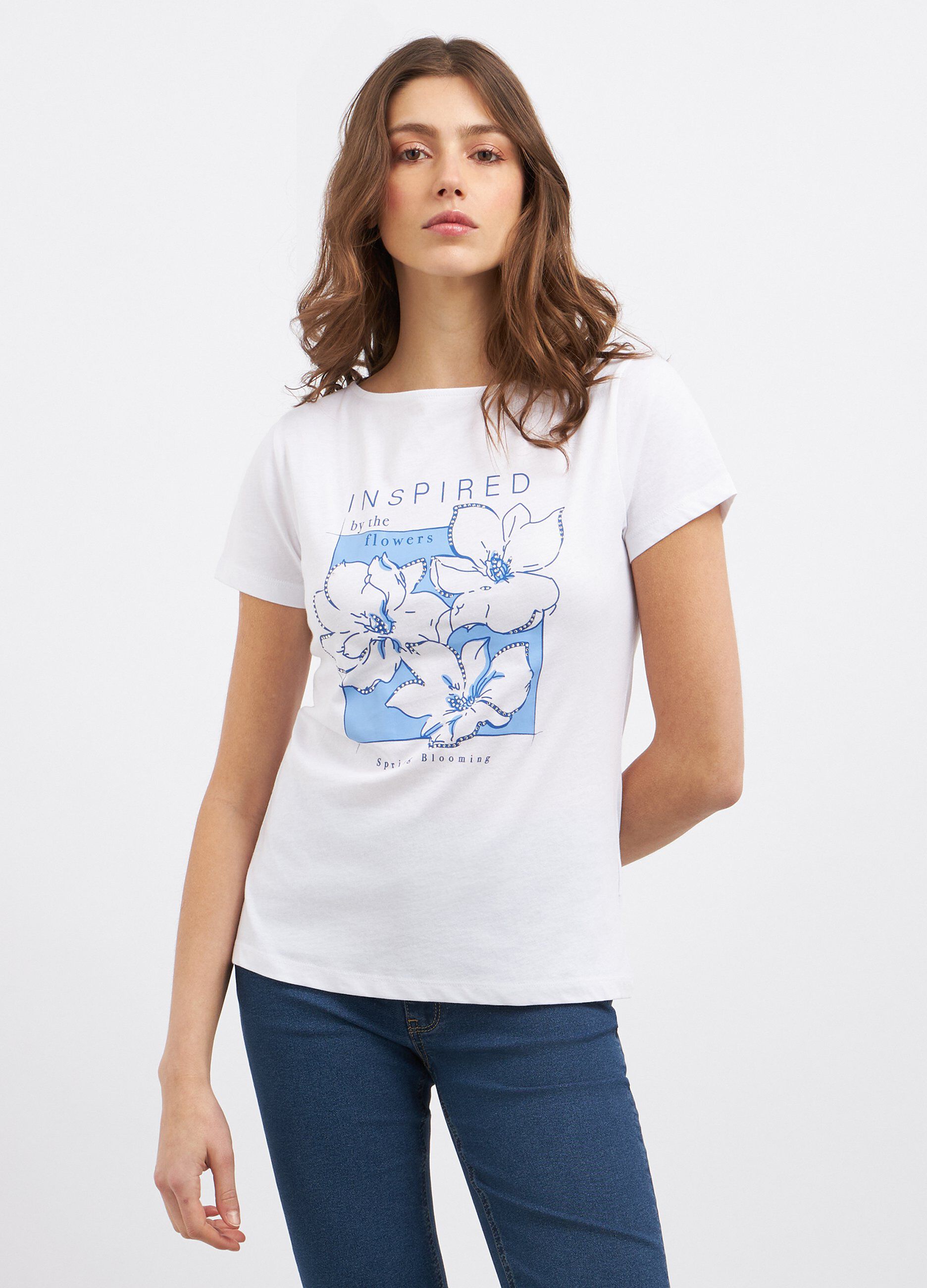 T-shirt in puro cotone con scollo a barchetta donna