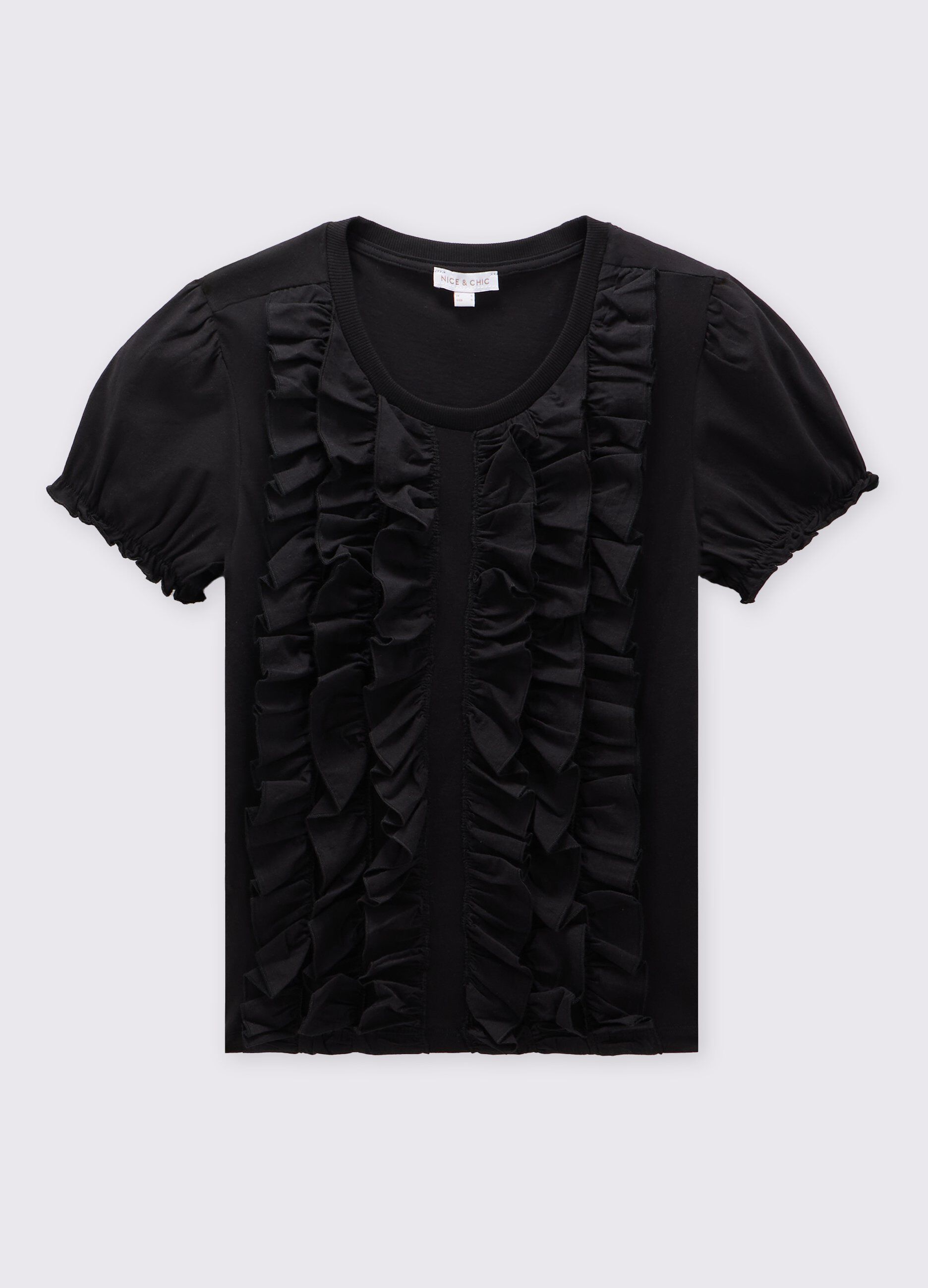 T-shirt a maniche corte in puro cotone con rouches donna