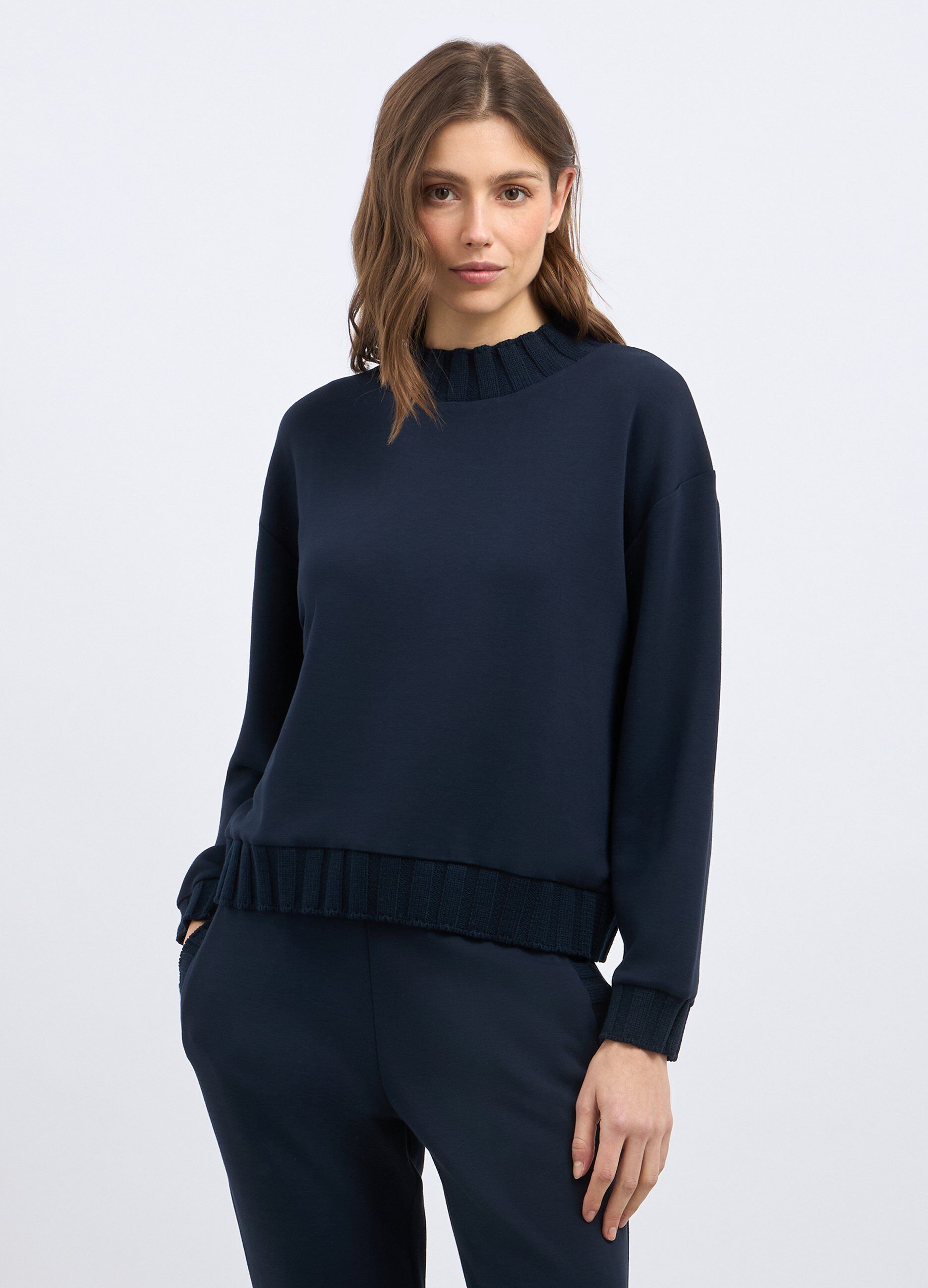 Felpa con inserti tricot donna