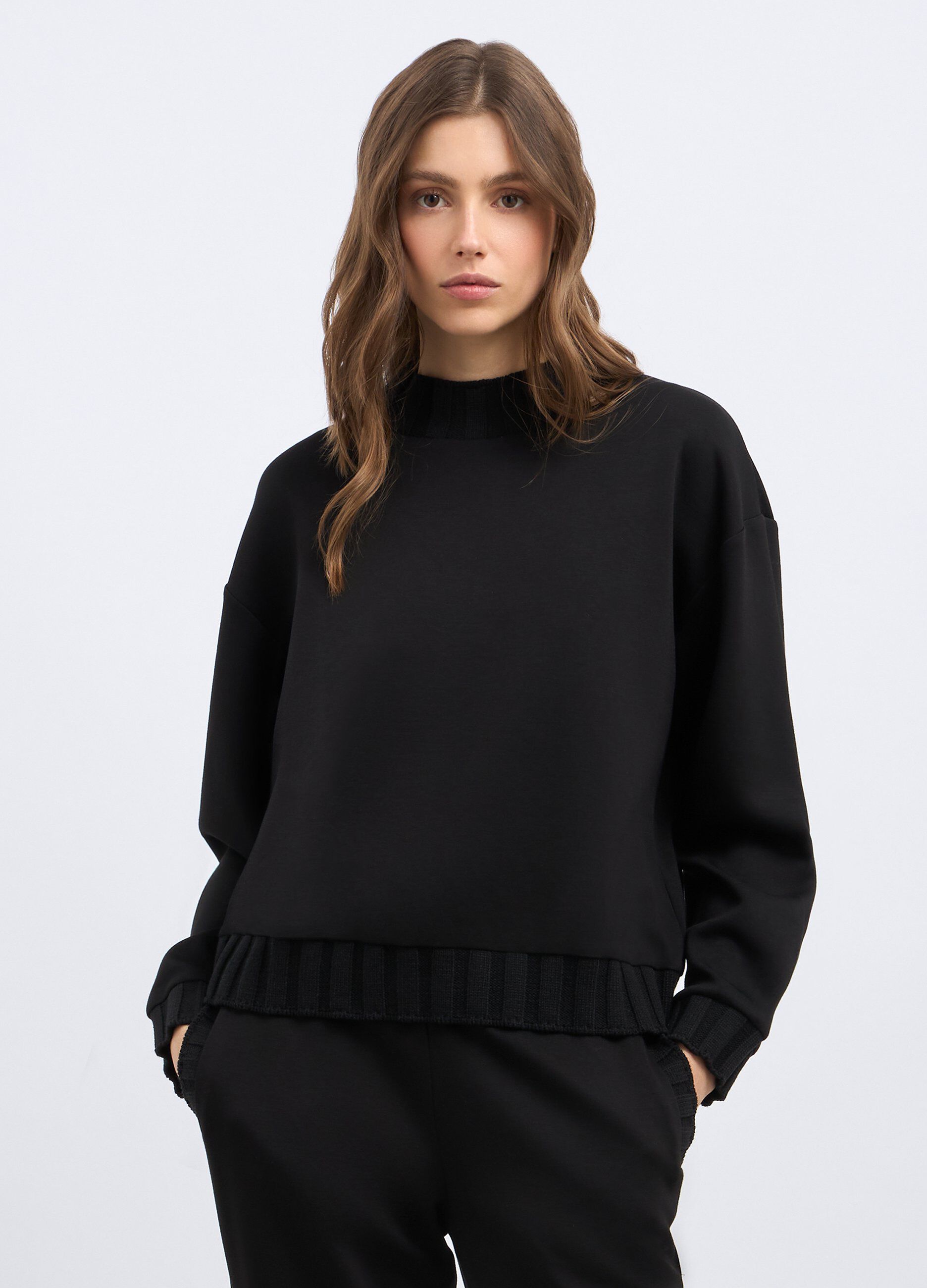 Felpa con inserti tricot donna