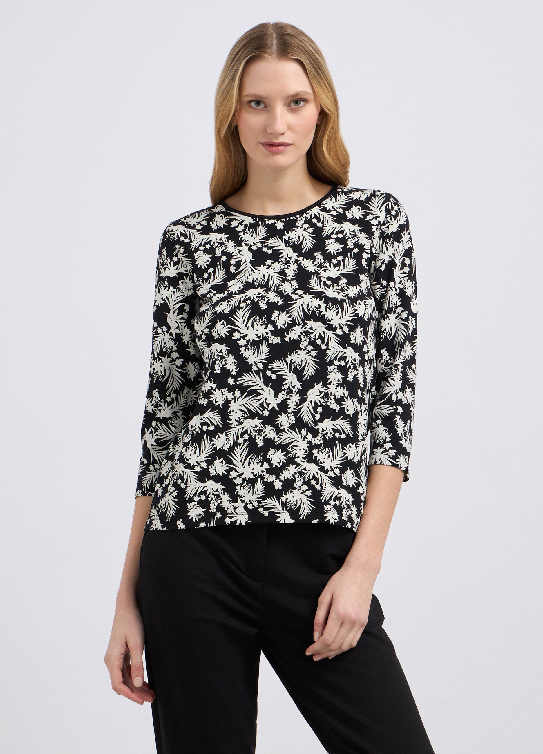 T-shirt in puro cotone con maniche a 3/4 donna