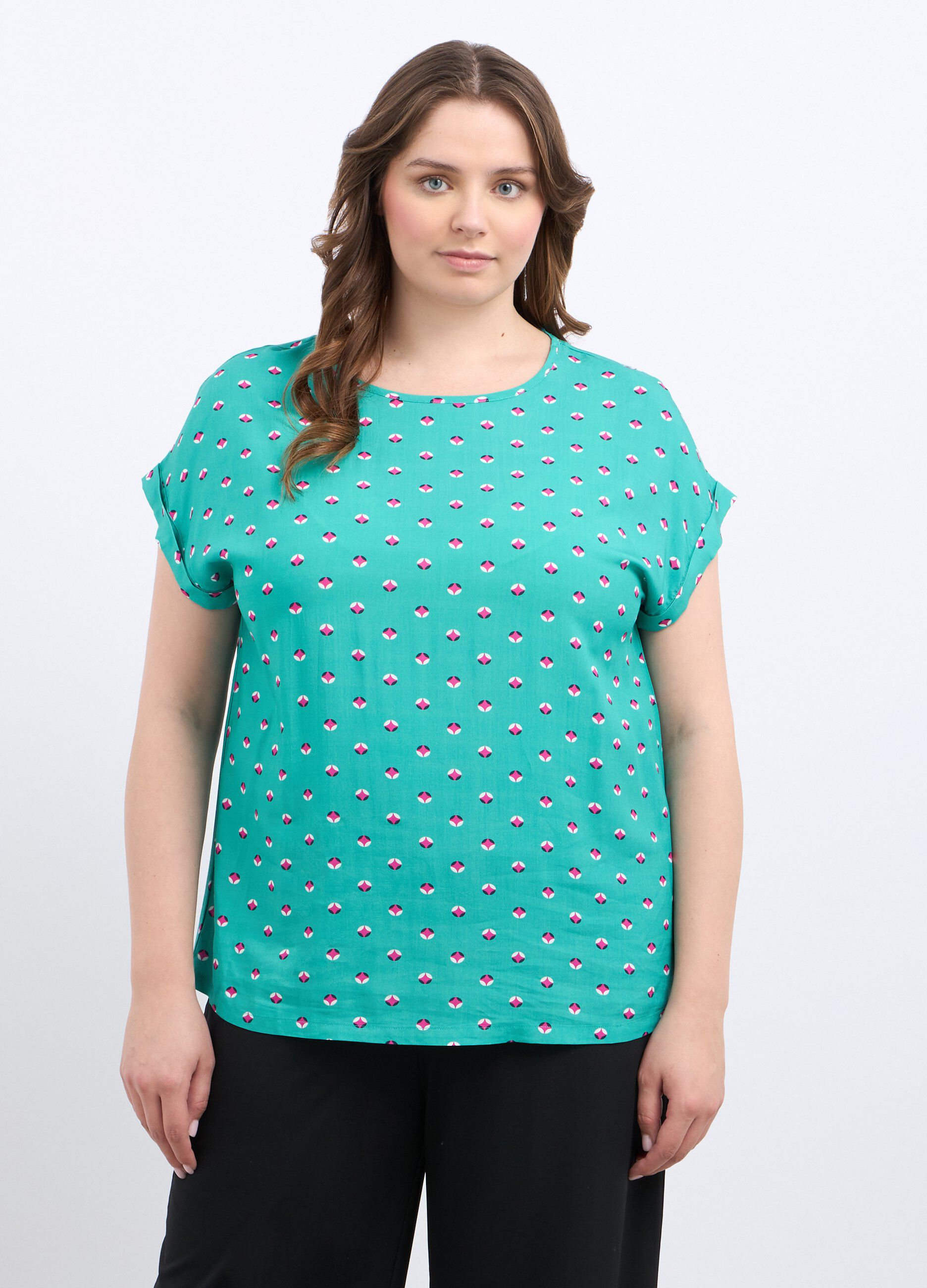 Blusa in pura viscosa a scollo rotondo donna curvy