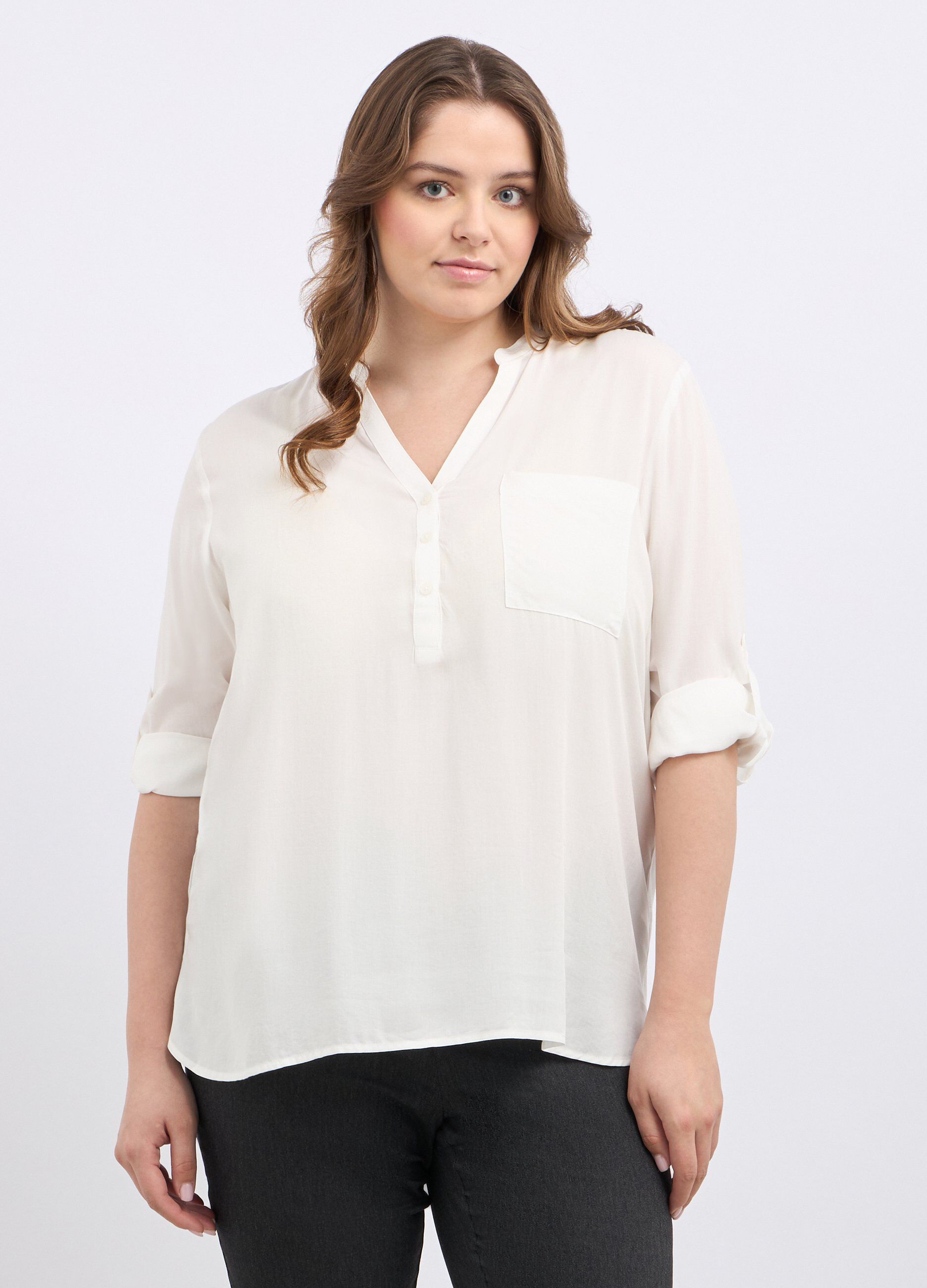 Blusa in pura viscosa con taschino donna curvy