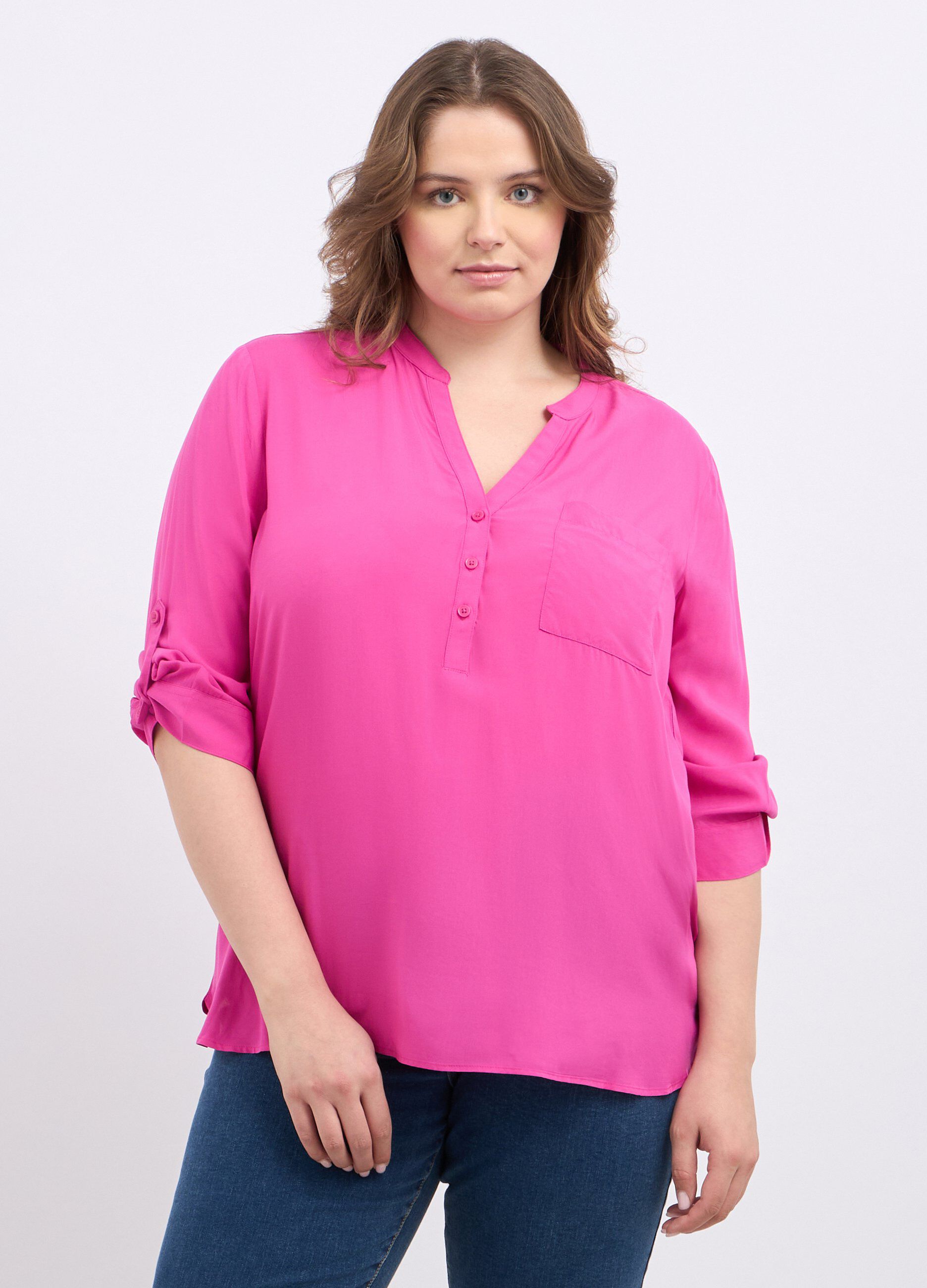 Blusa in pura viscosa con taschino donna curvy