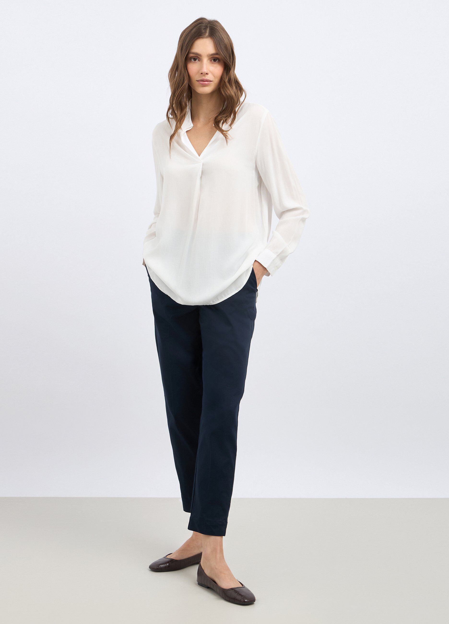 Pantaloni in misto cotone stretch donna