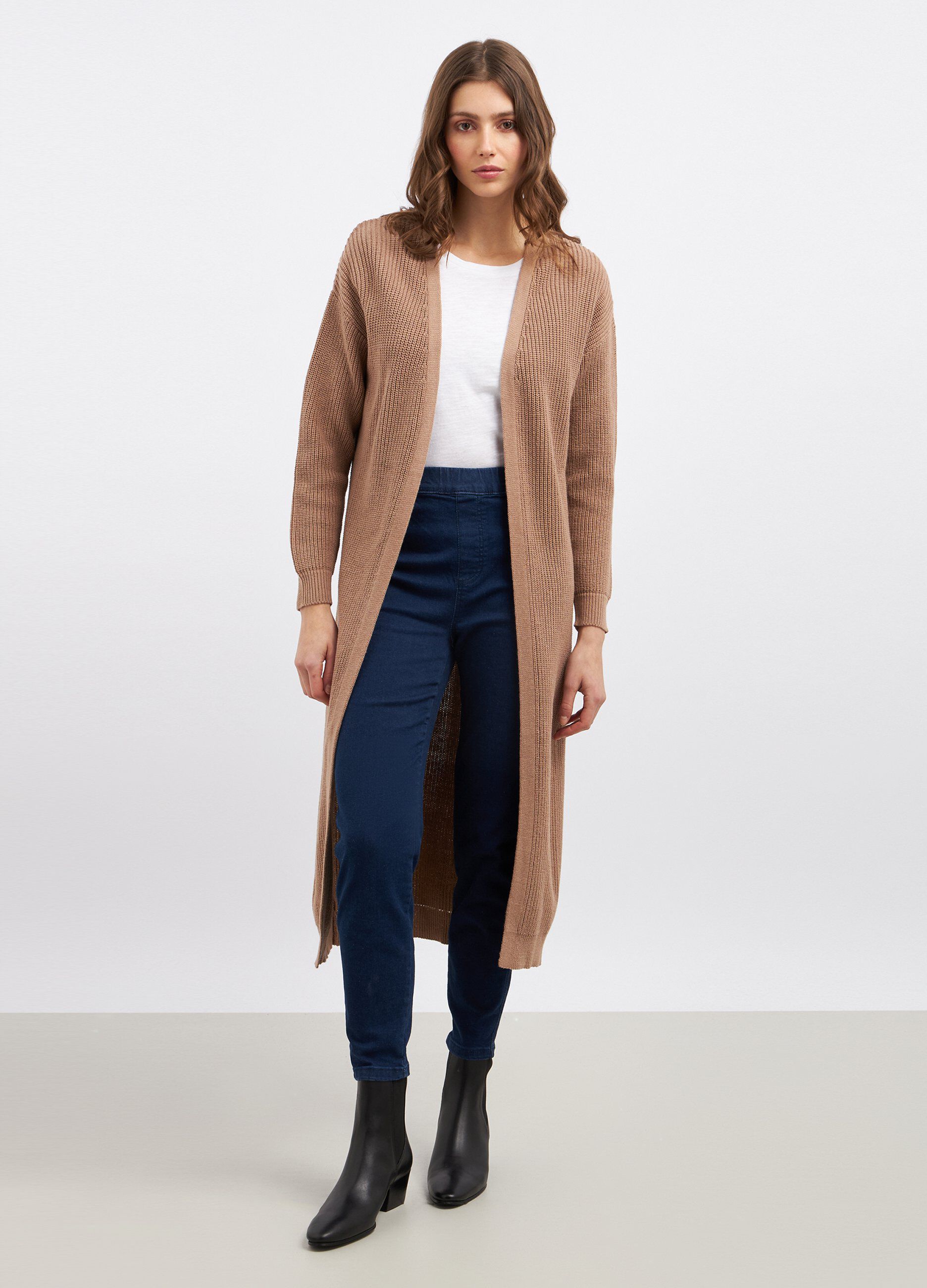 Cardigan tricot lungo in misto cotone donna