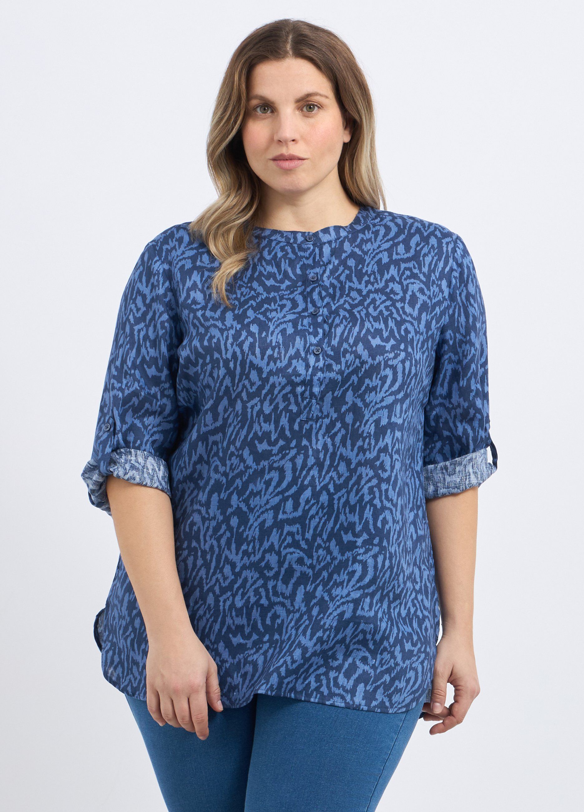 Blusa in puro lino con stampa donna curvy
