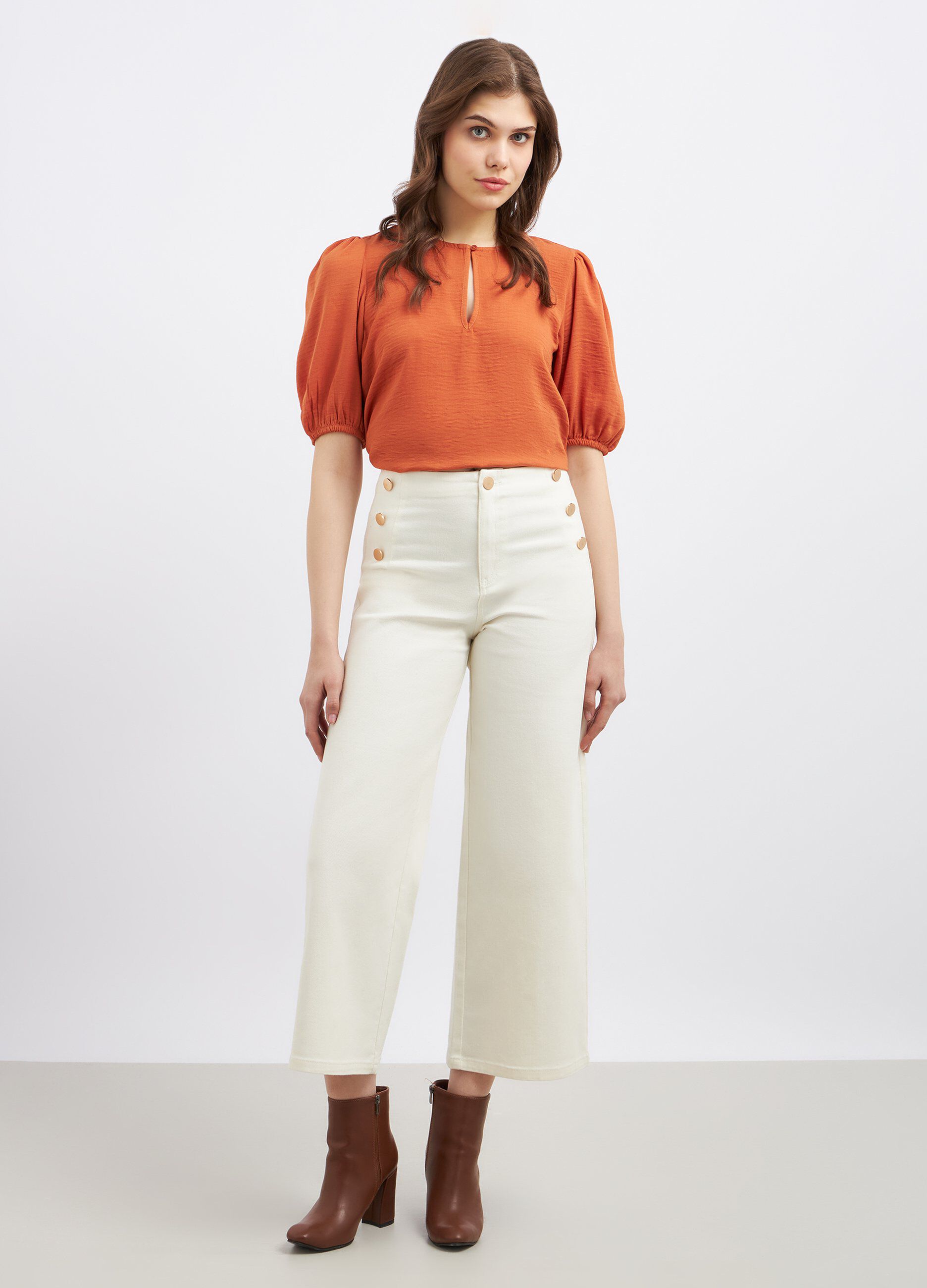 Pantaloni in cotone stretch wide leg donna