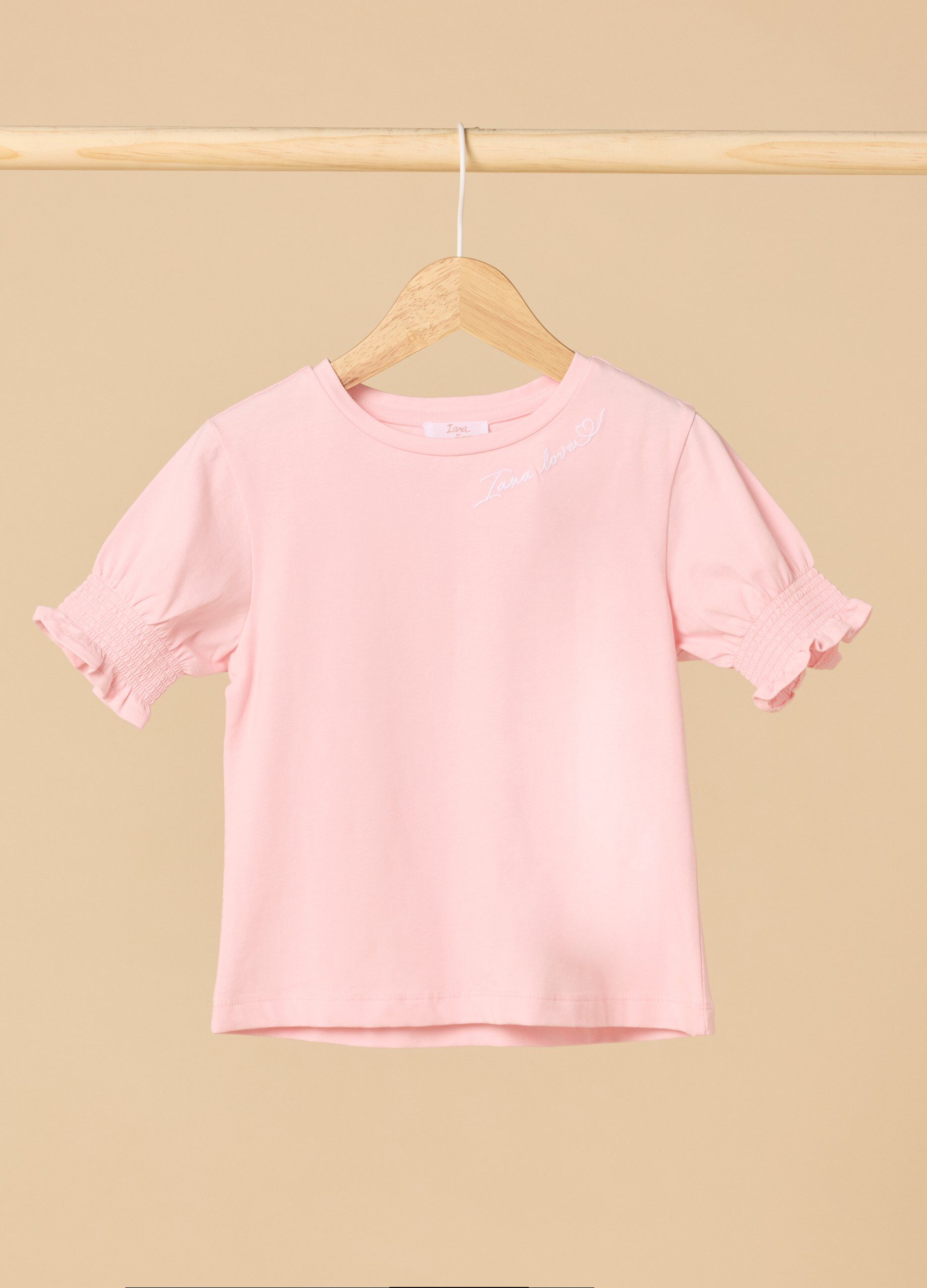 T-shirt IANA in cotone stretch con ricamo e punto smock bambina