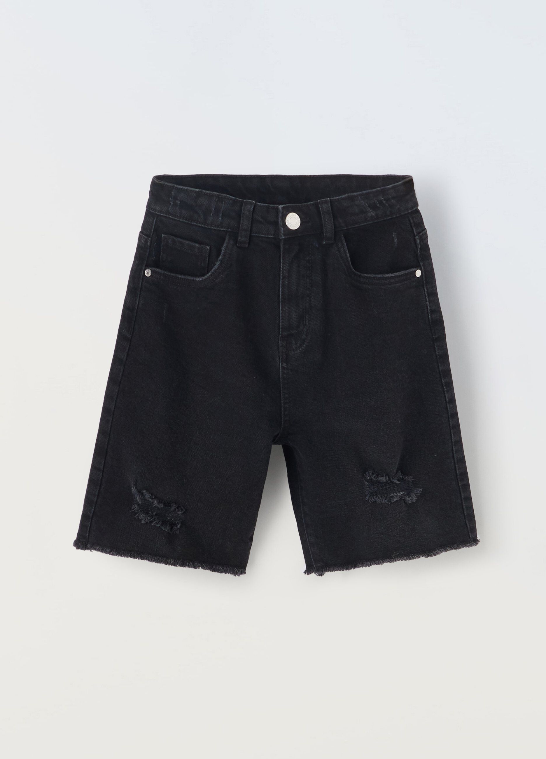 Bermuda ripped in denim di puro cotone ragazzo