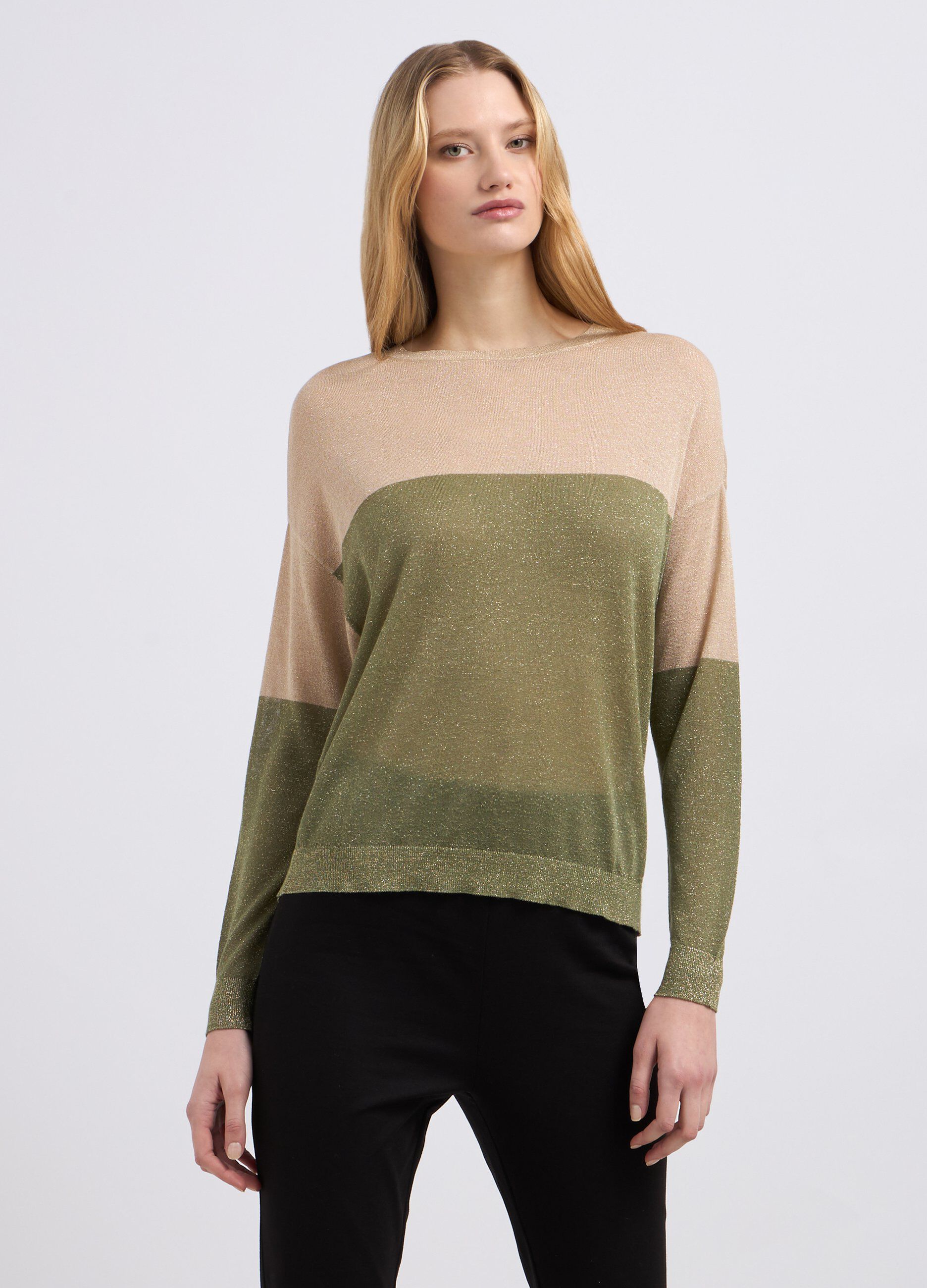 Girocollo tricot in misto viscosa con filo lurex donna