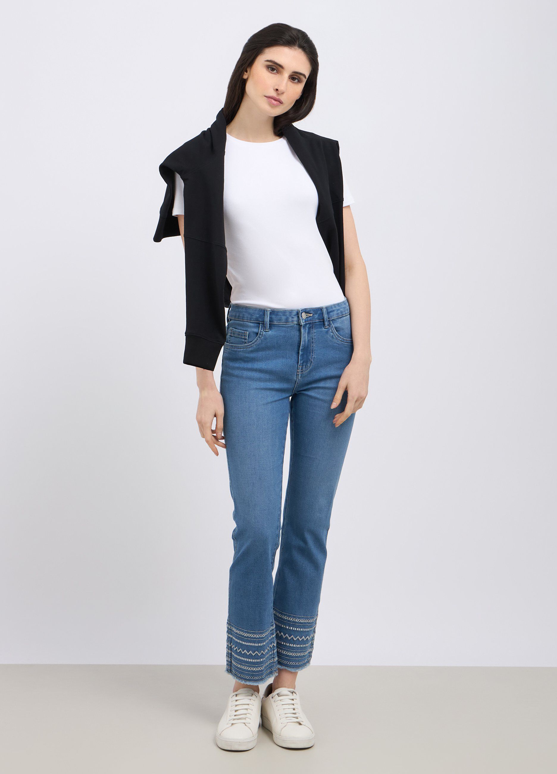 Treggings in misto cotone con ricamo donna