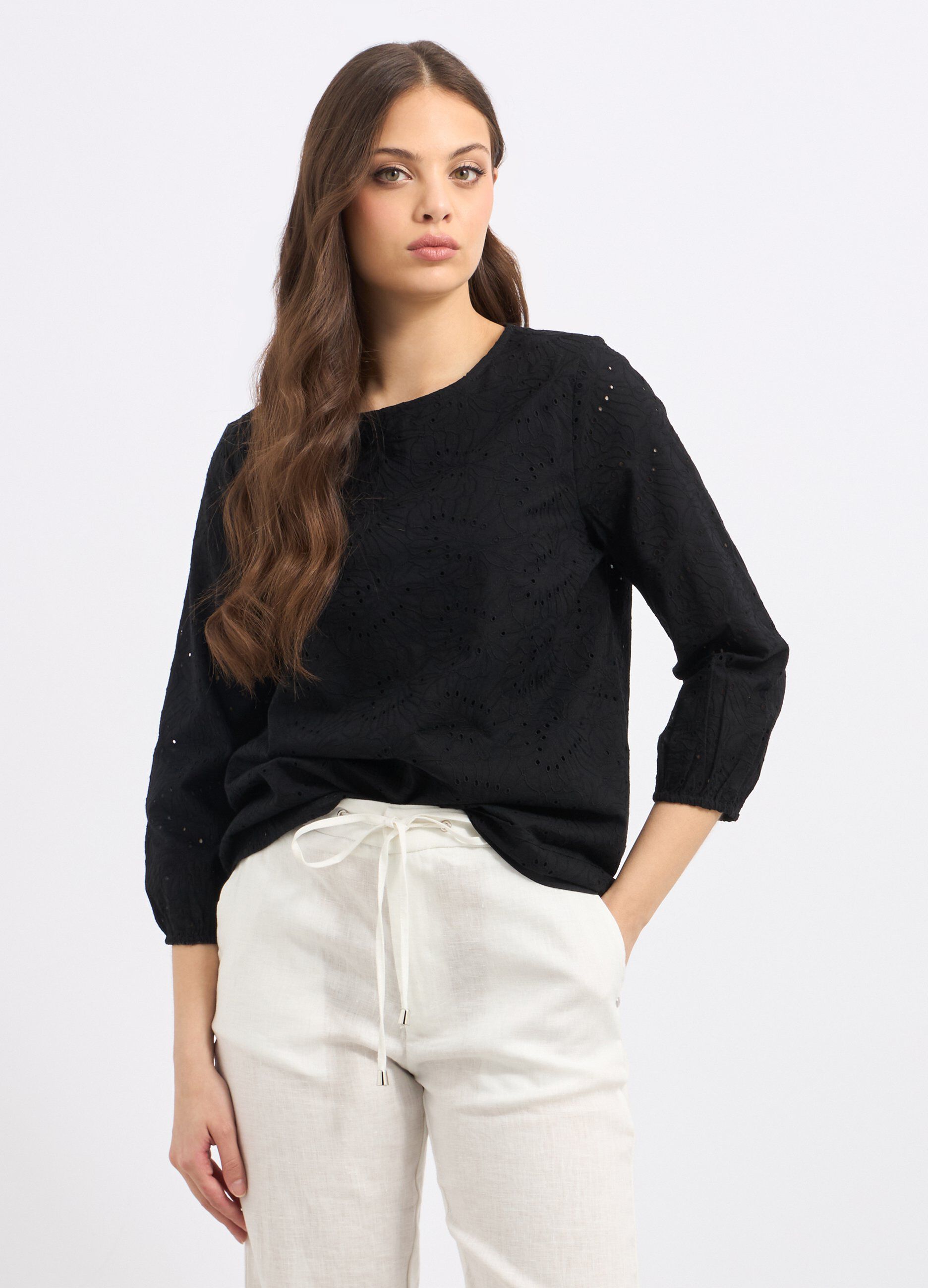 Blusa in puro cotone con ricami donna