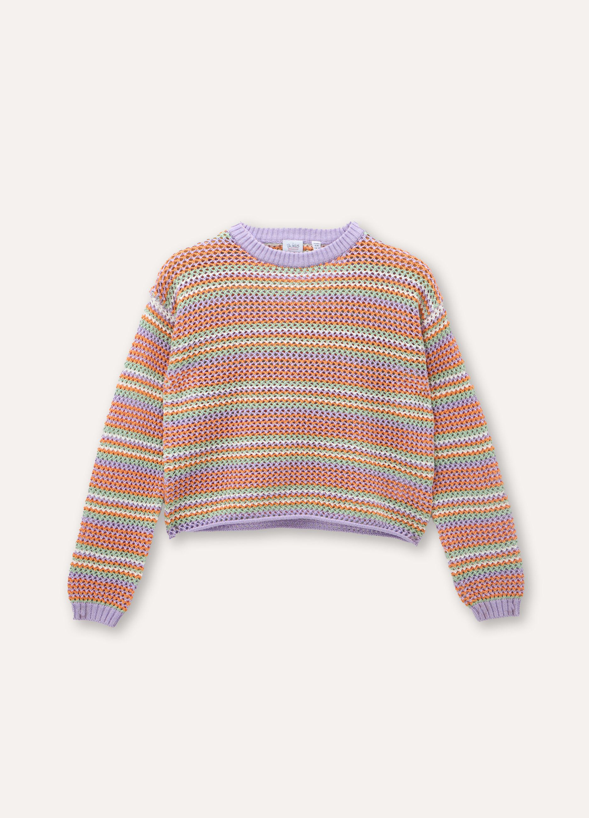 Tricot rigato multicolor in puro cotone ragazza