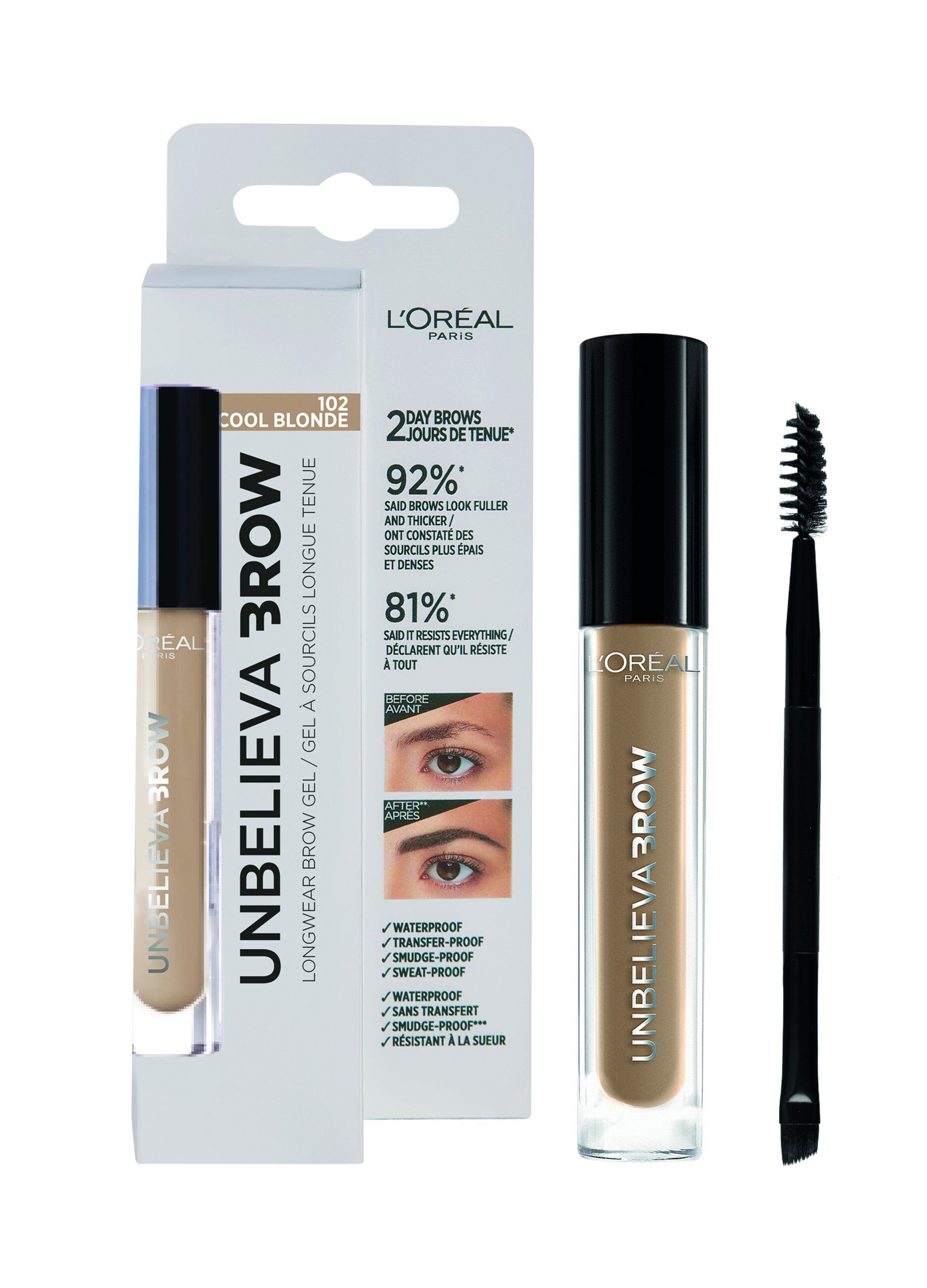 L'OrÃ©al Paris Unbelievabrow, Gel per Sopracciglia a Lunga Tenuta Waterproof, Colore: Cool Blonde (102), 3,4 ml.