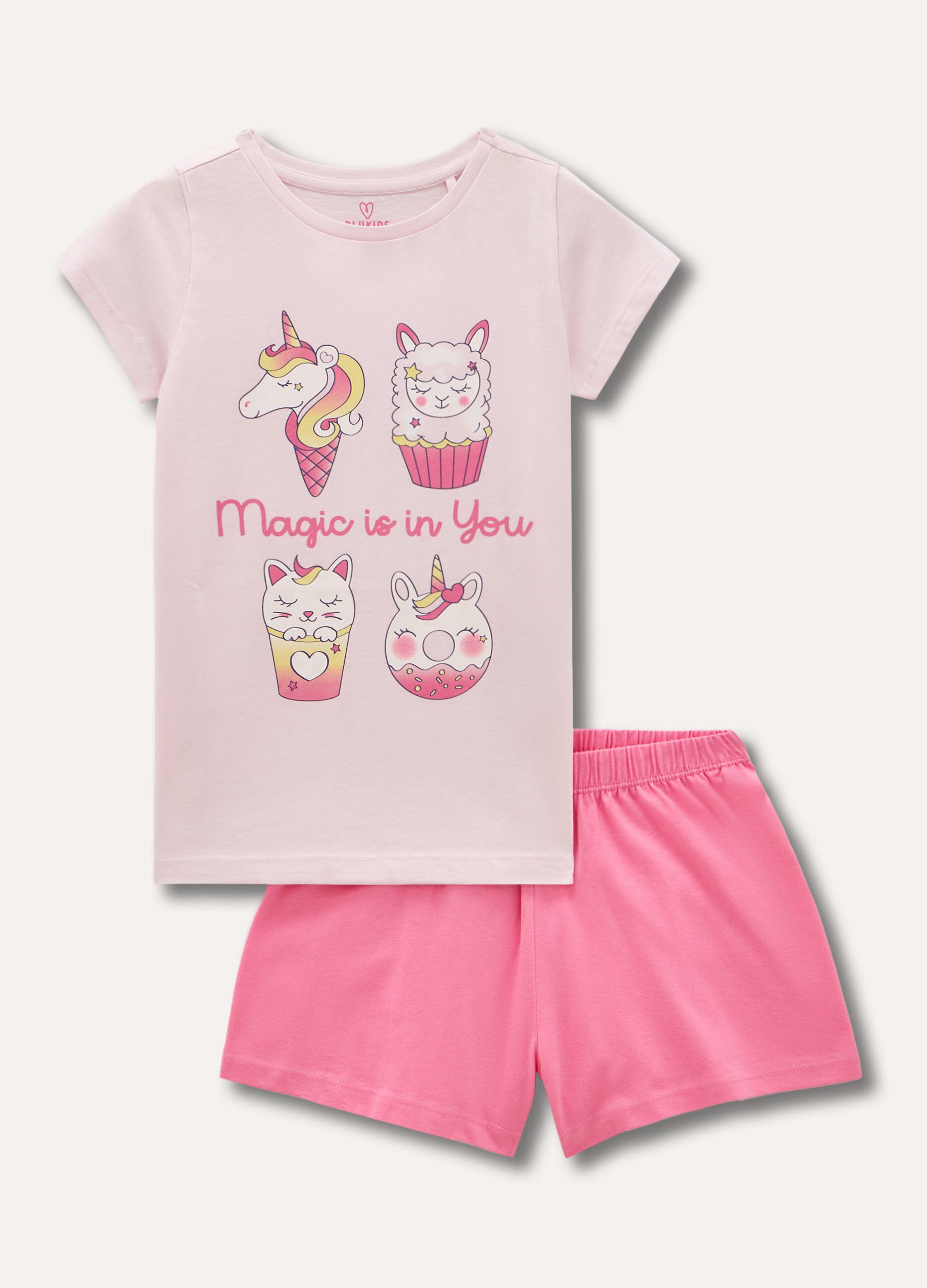 Set pigiama corto in puro cotone bambina