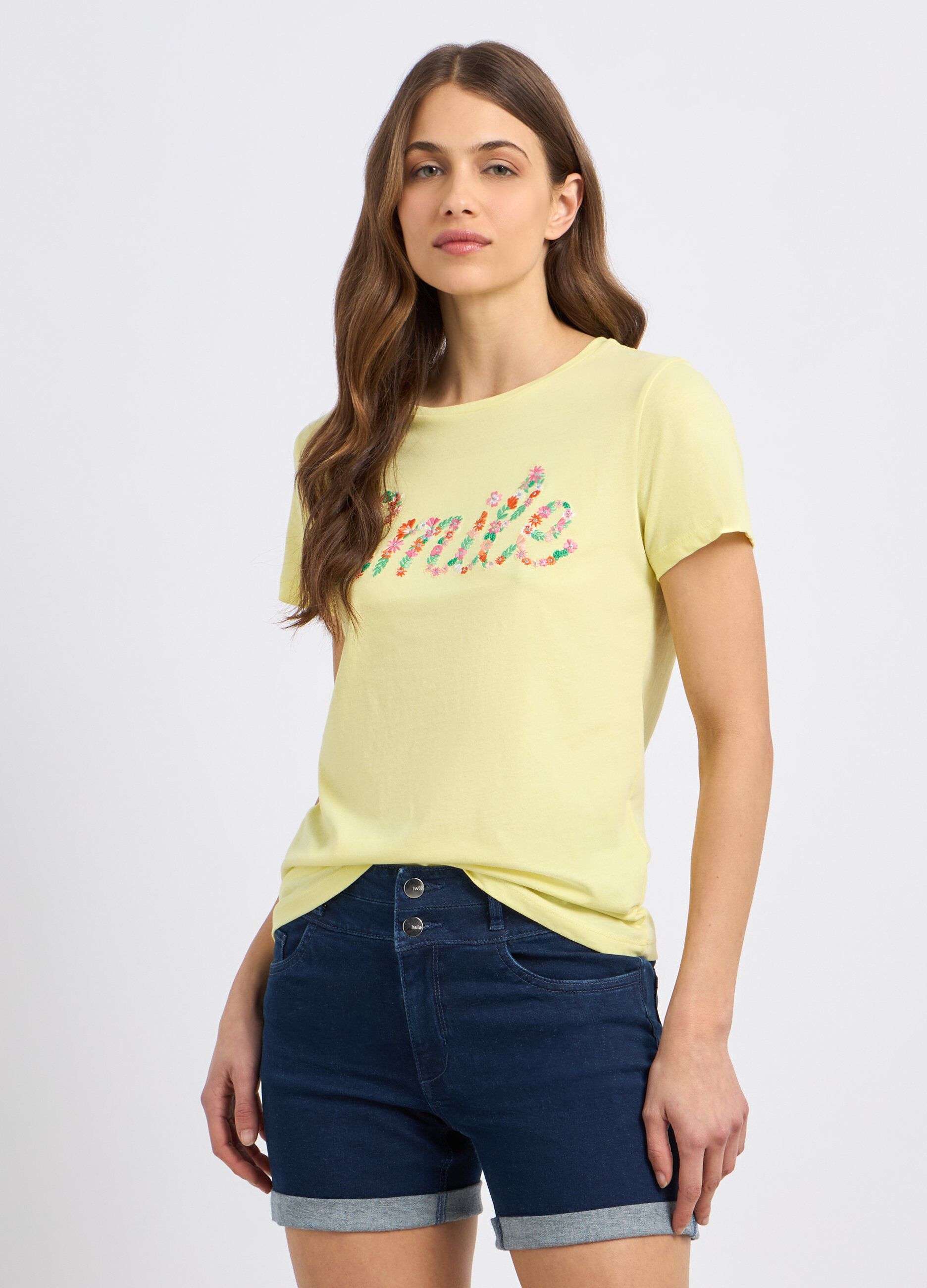T-shirt in puro cotone con ricamo donna