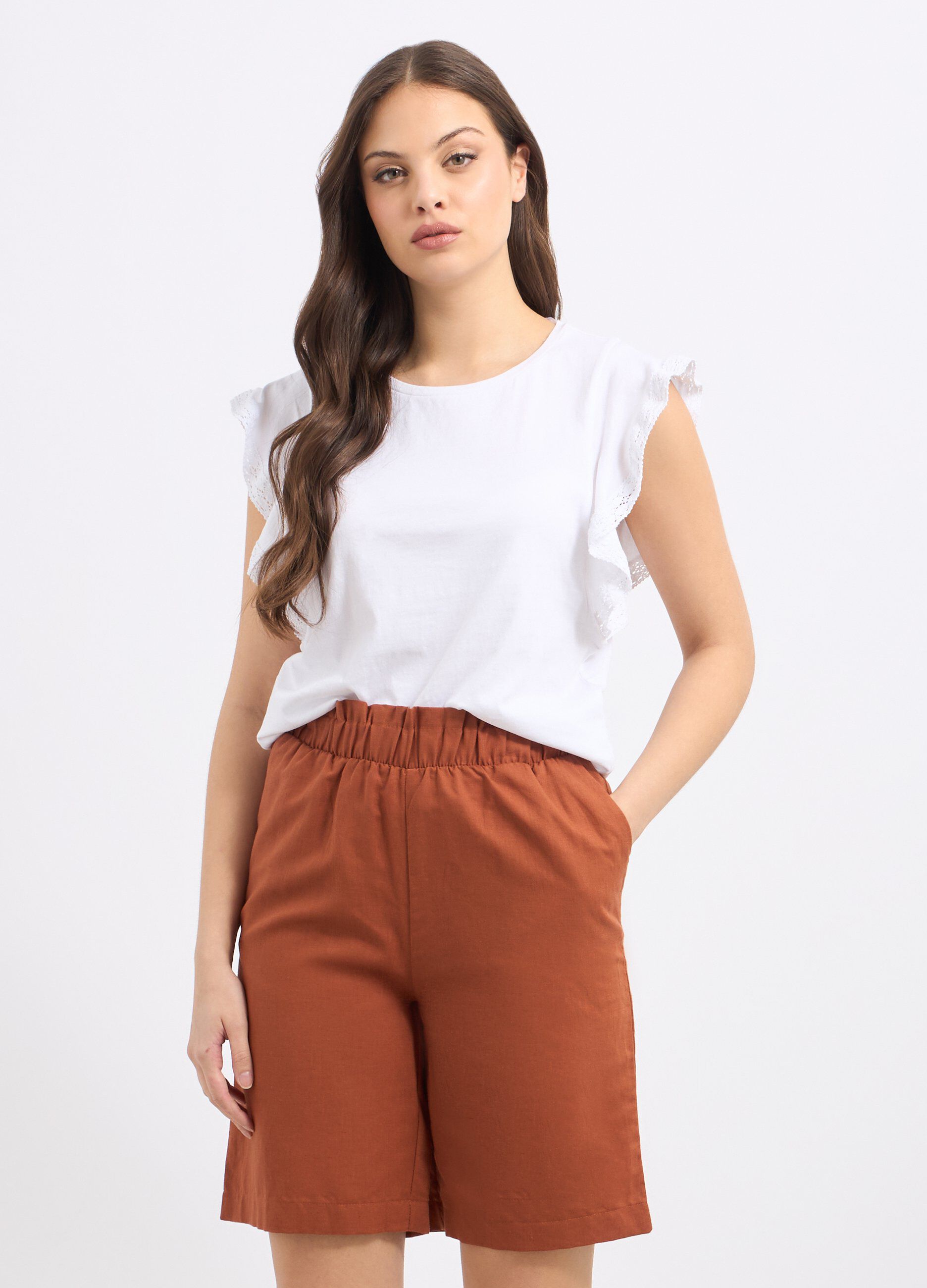 T-shirt in puro cotone con maniche ad aletta donna