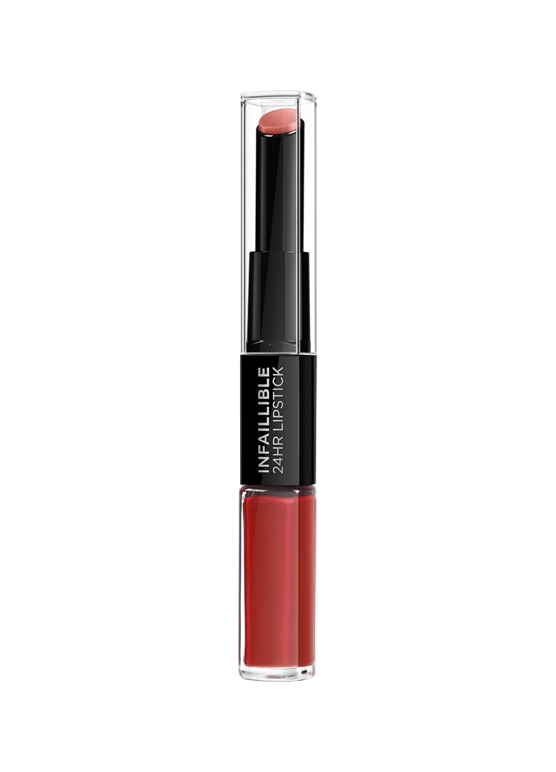 L'Oréal Paris Rossetto Balsamo 2in1 Infaillible 2 Step 24H, Rossetto a Lunga Tenuta, Balsamo Idratante, Effetto No Transfer, 506 Red Infaillible.
