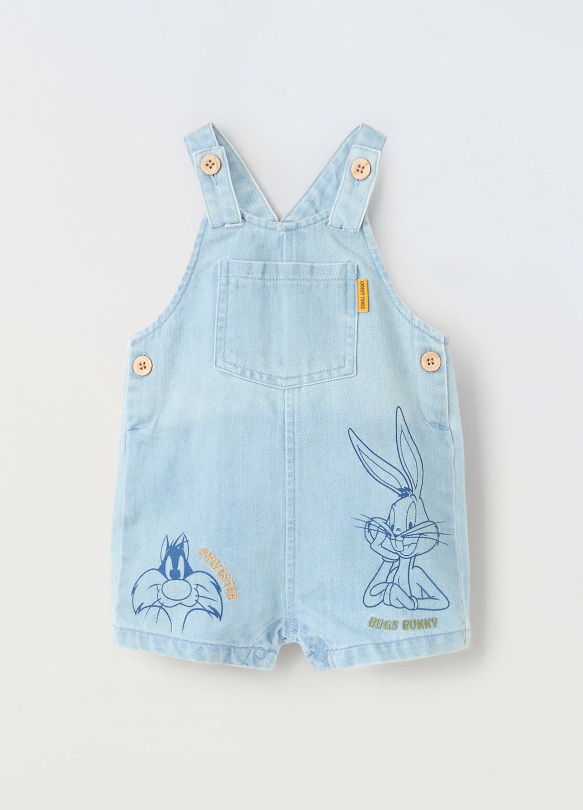 Salopette in denim di puro cotone neonato