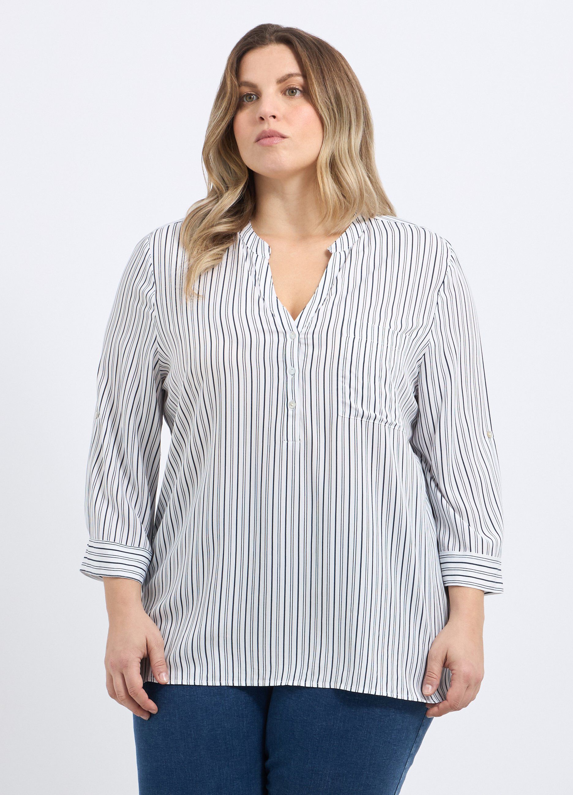 Blusa rigata in pura viscosa donna curvy