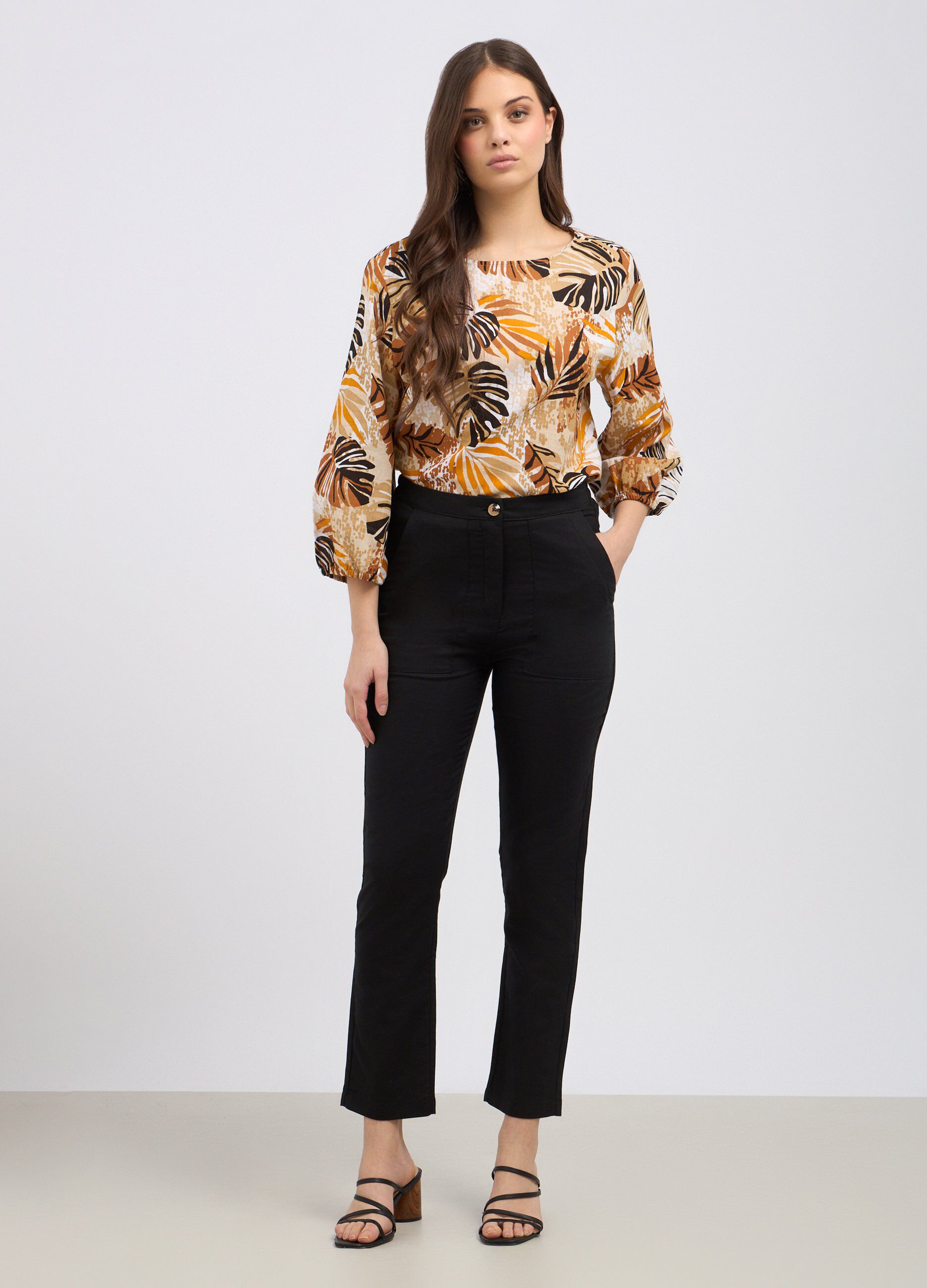 Pantaloni in misto lino donna