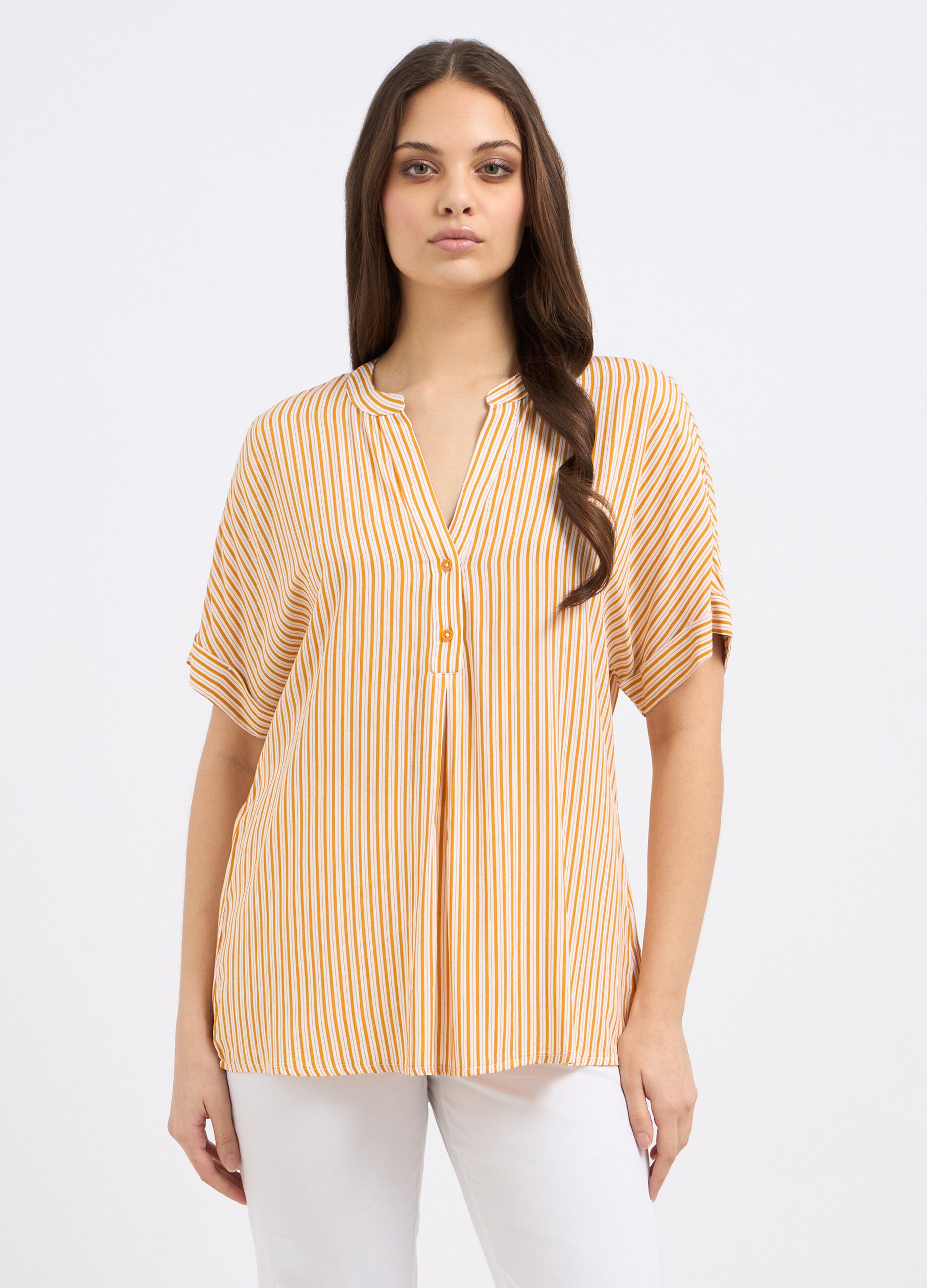 Blusa kimono in pura viscosa a righe donna