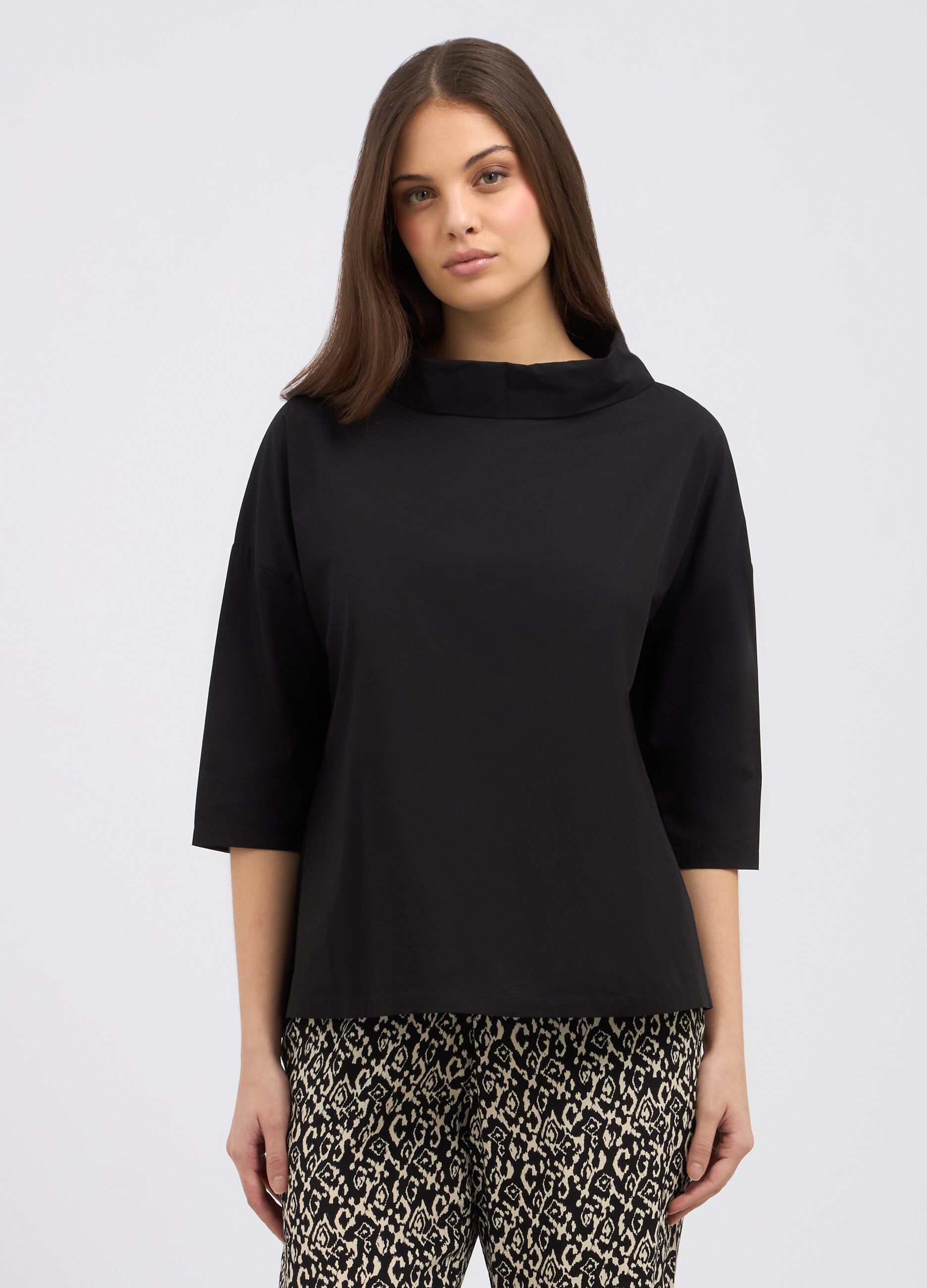 Blusa in puro cotone a collo alto donna