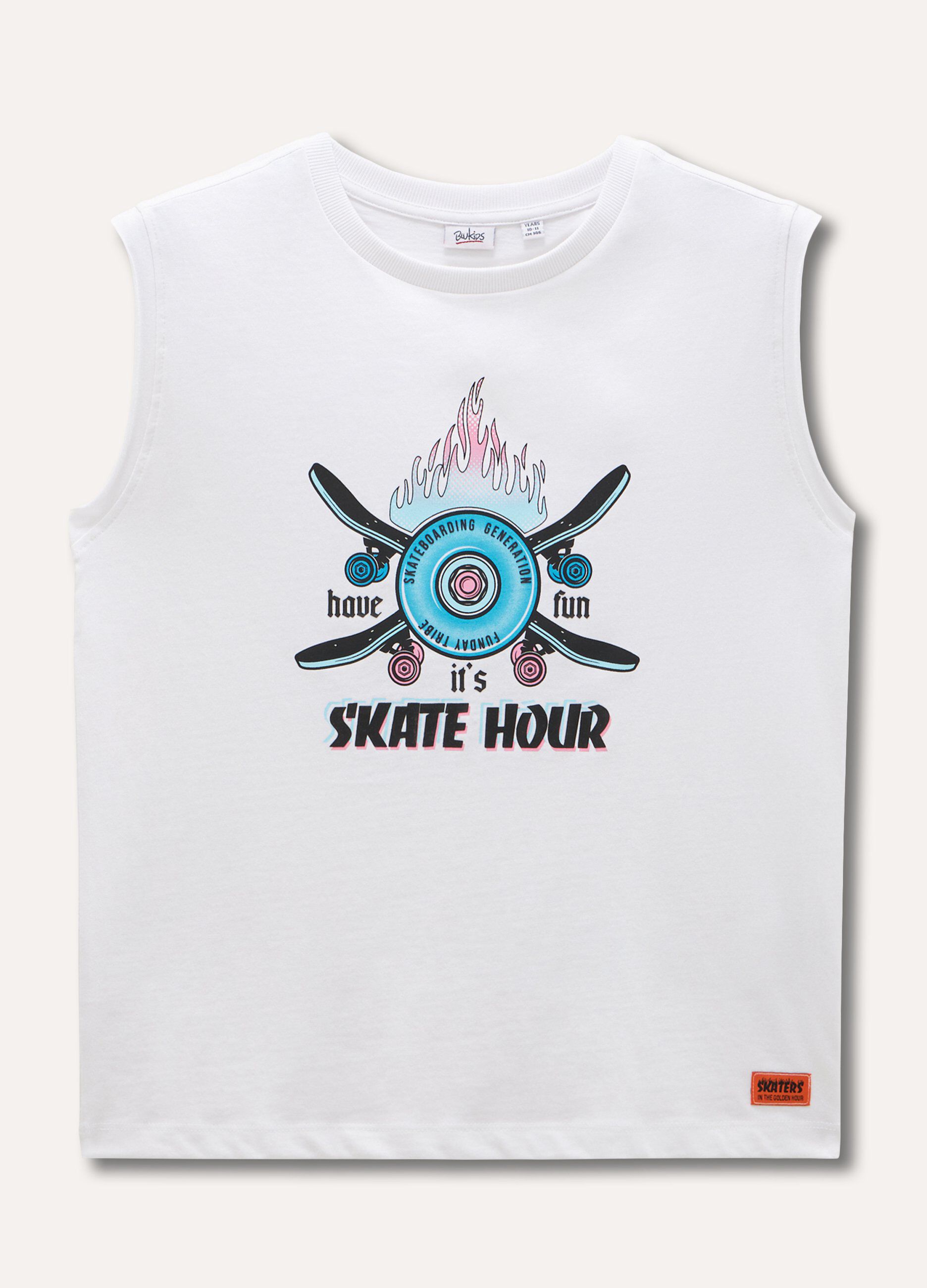 T-shirt smanicata in puro cotone ragazzo