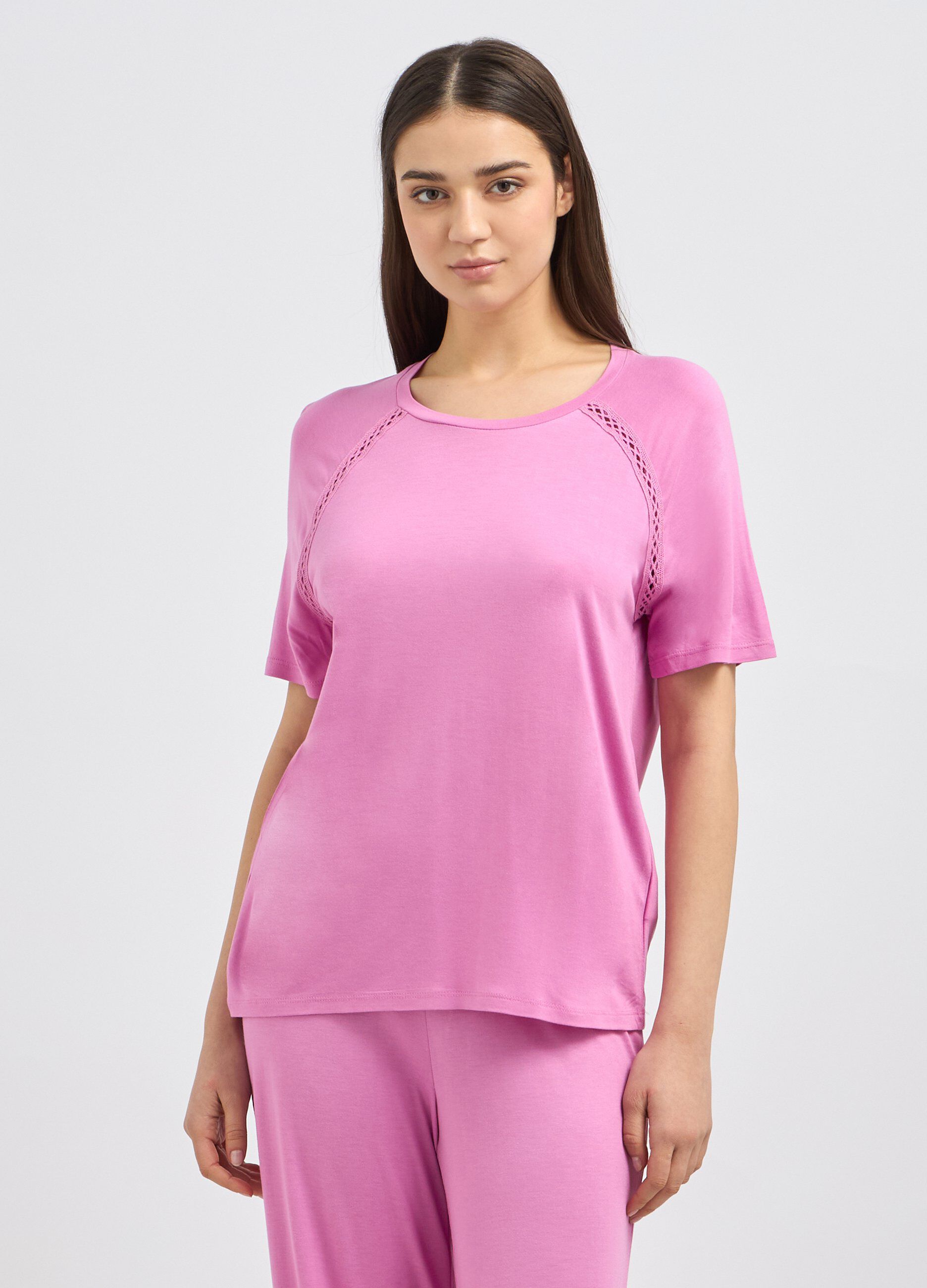 Top pigiama a maniche corte con pizzo donna