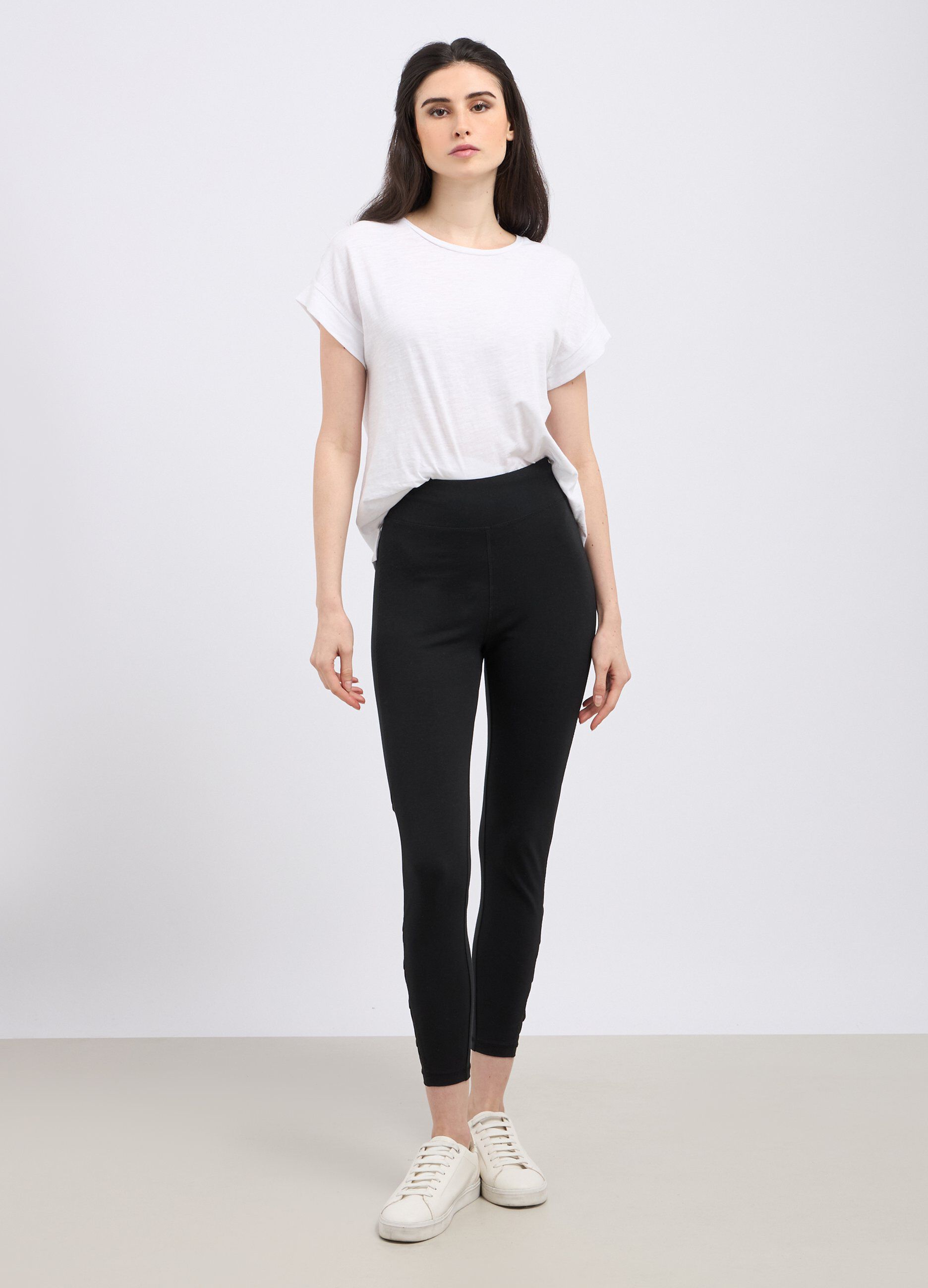 Leggings in cotone stretch con inserti in pizzo donna