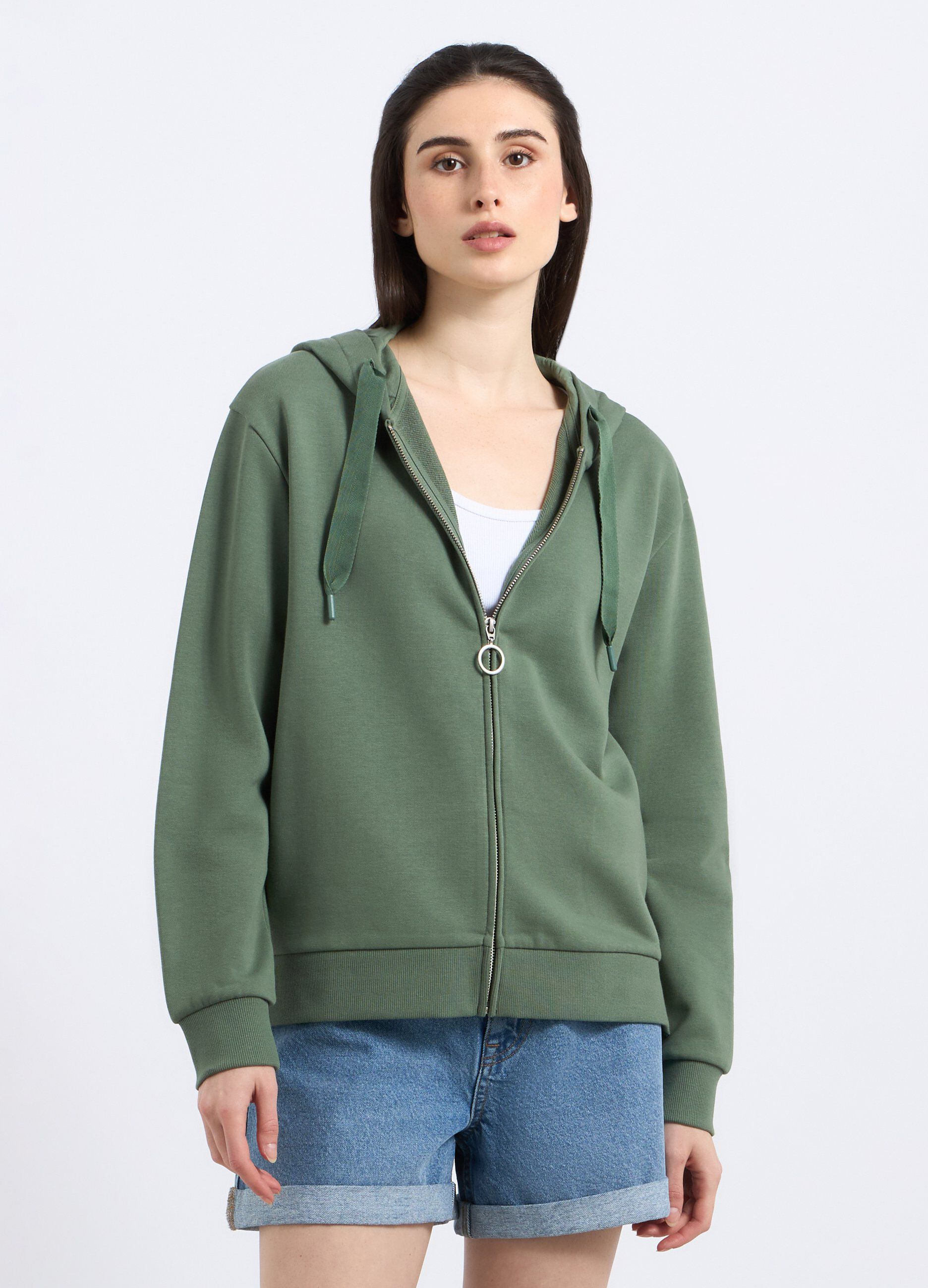 Felpa full zip in puro cotone donna
