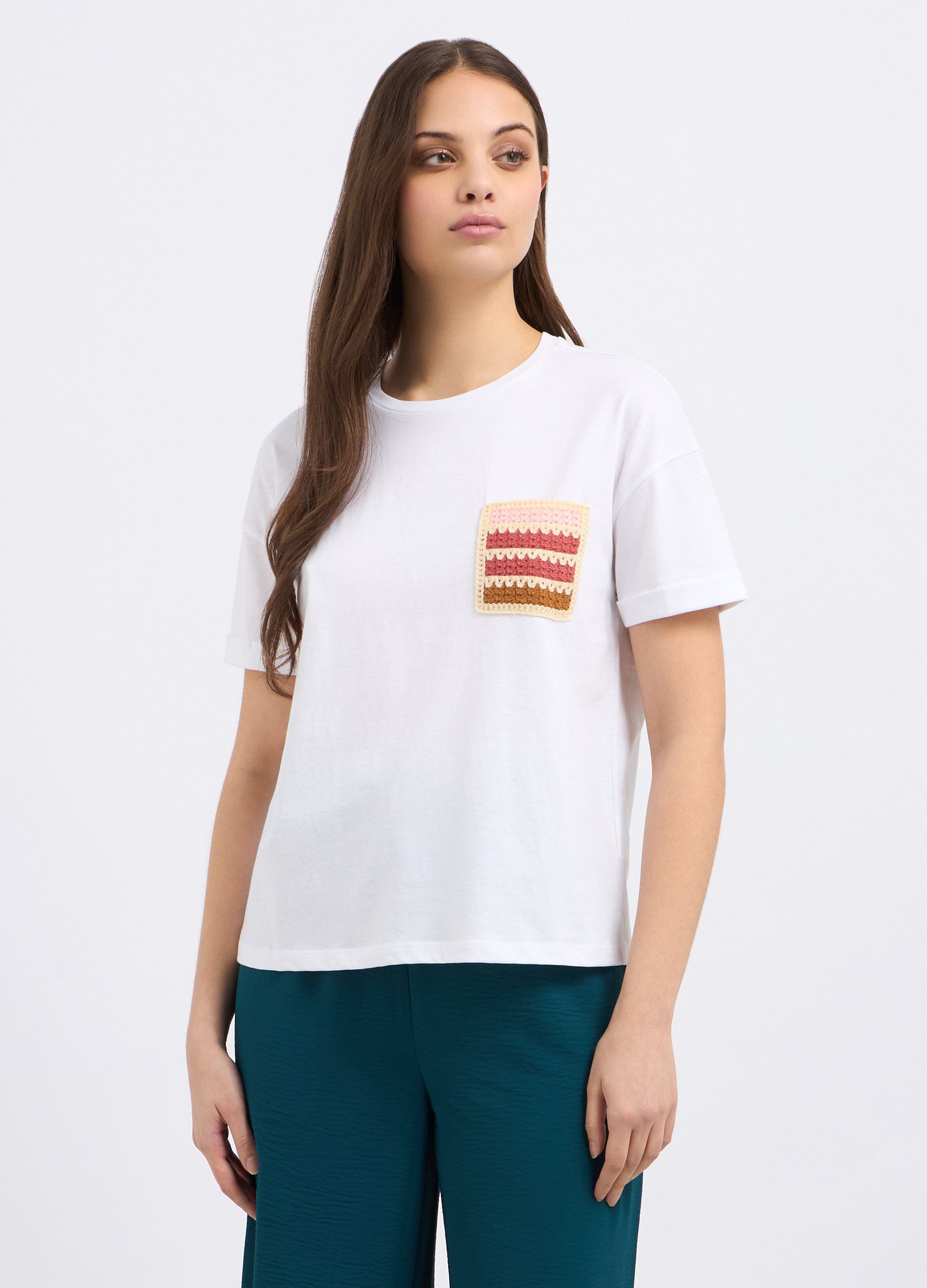 T-shirt in puro cotone con taschino donna