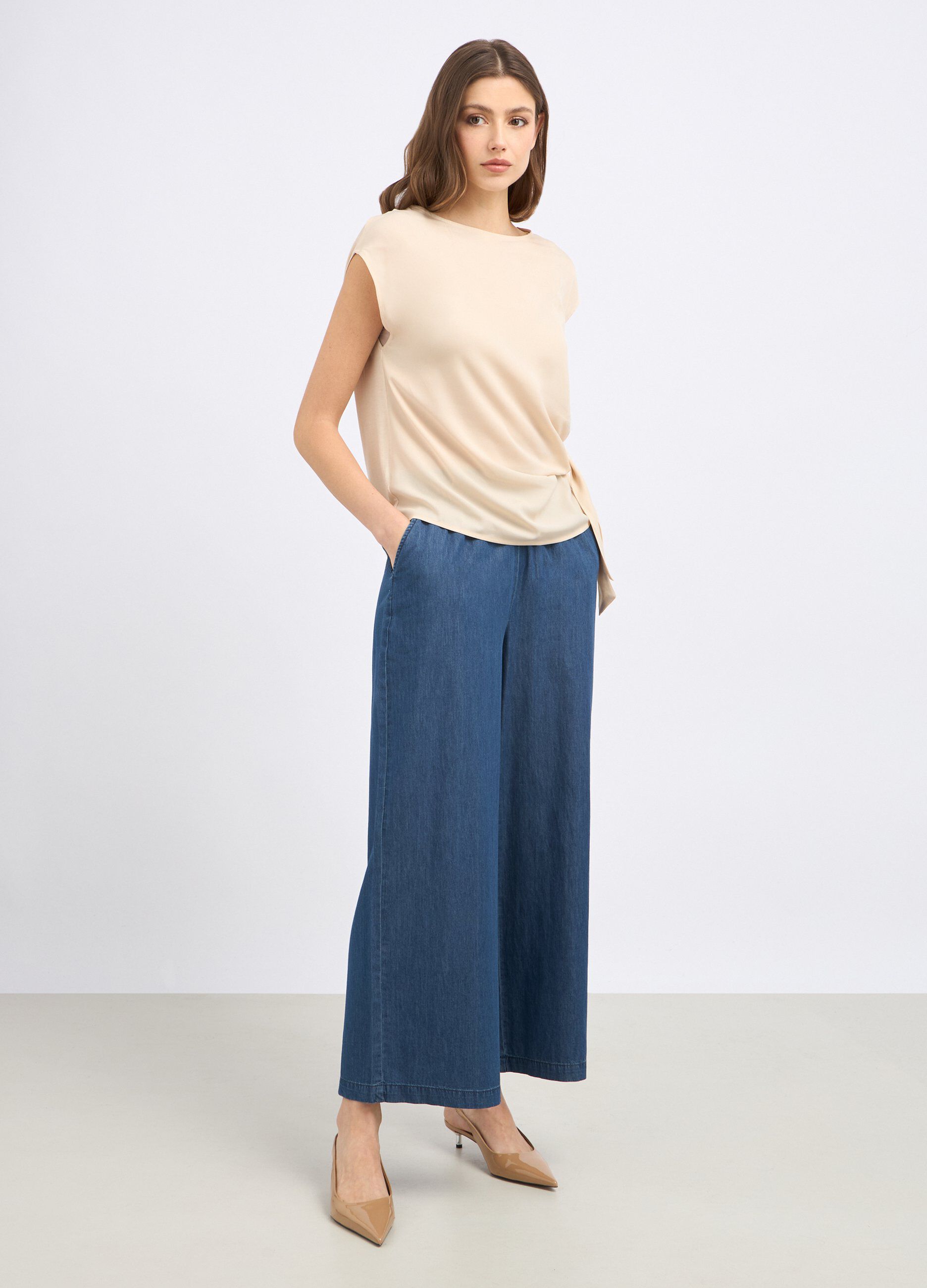 Pantaloni palazzo in denim di puro cotone donna
