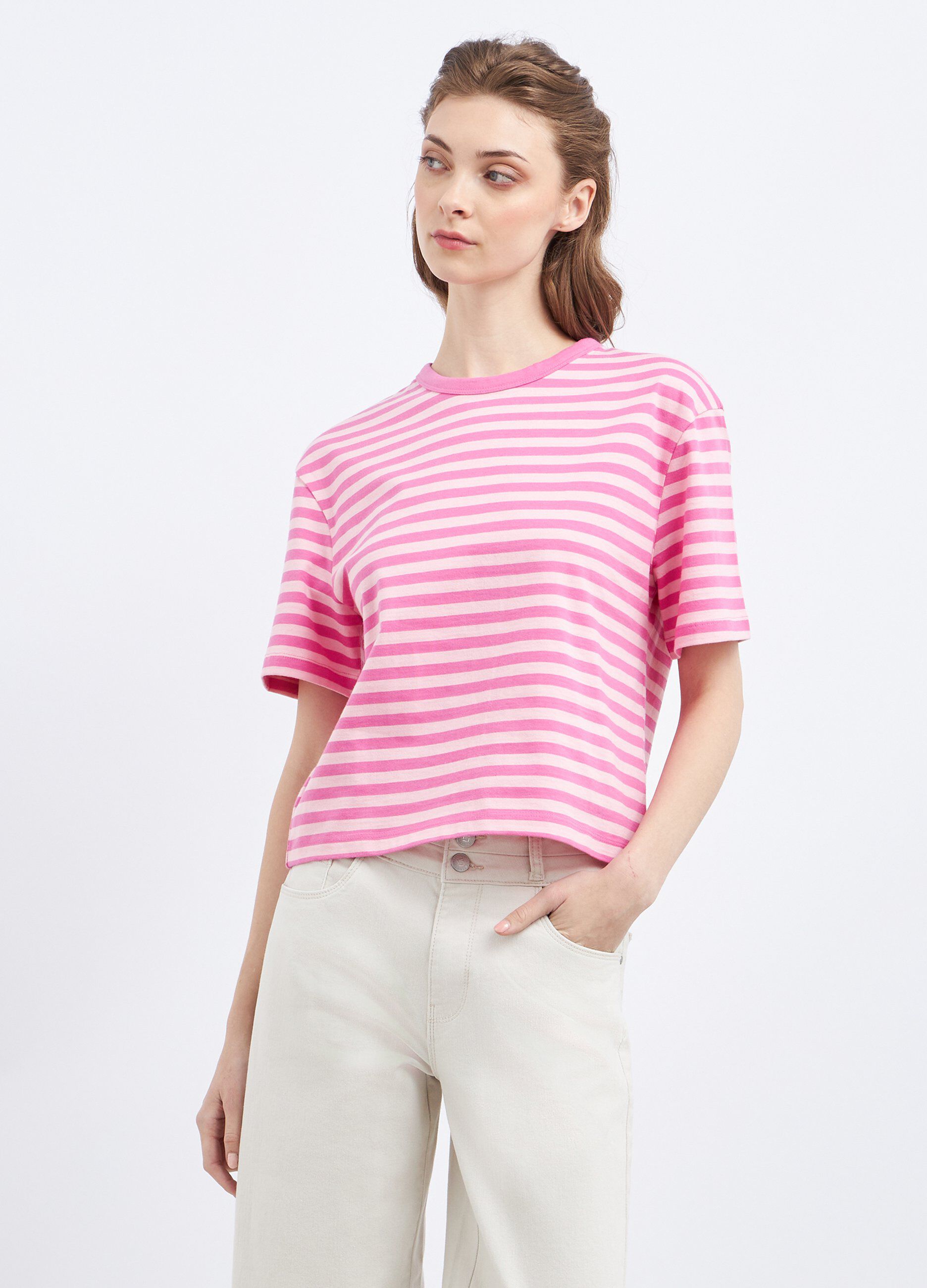 T-shirt in puro jersey di cotone a righe donna