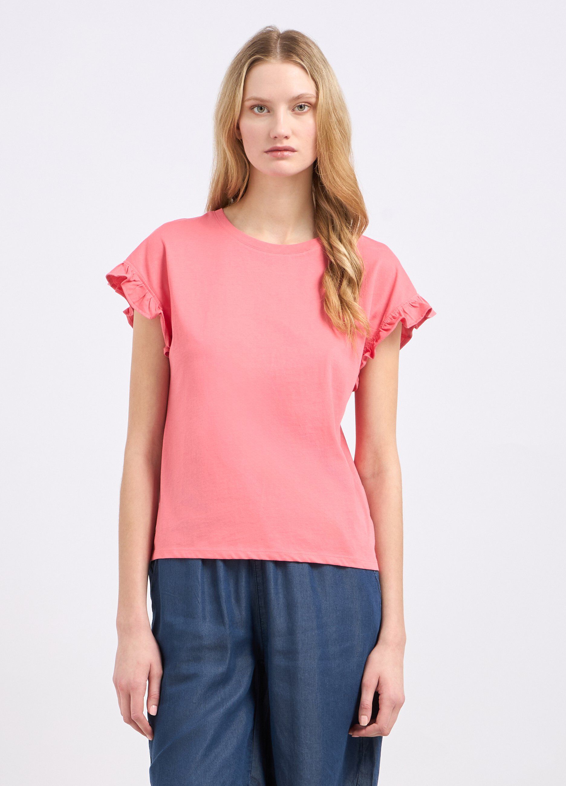 T-shirt in puro cotone con rouches donna
