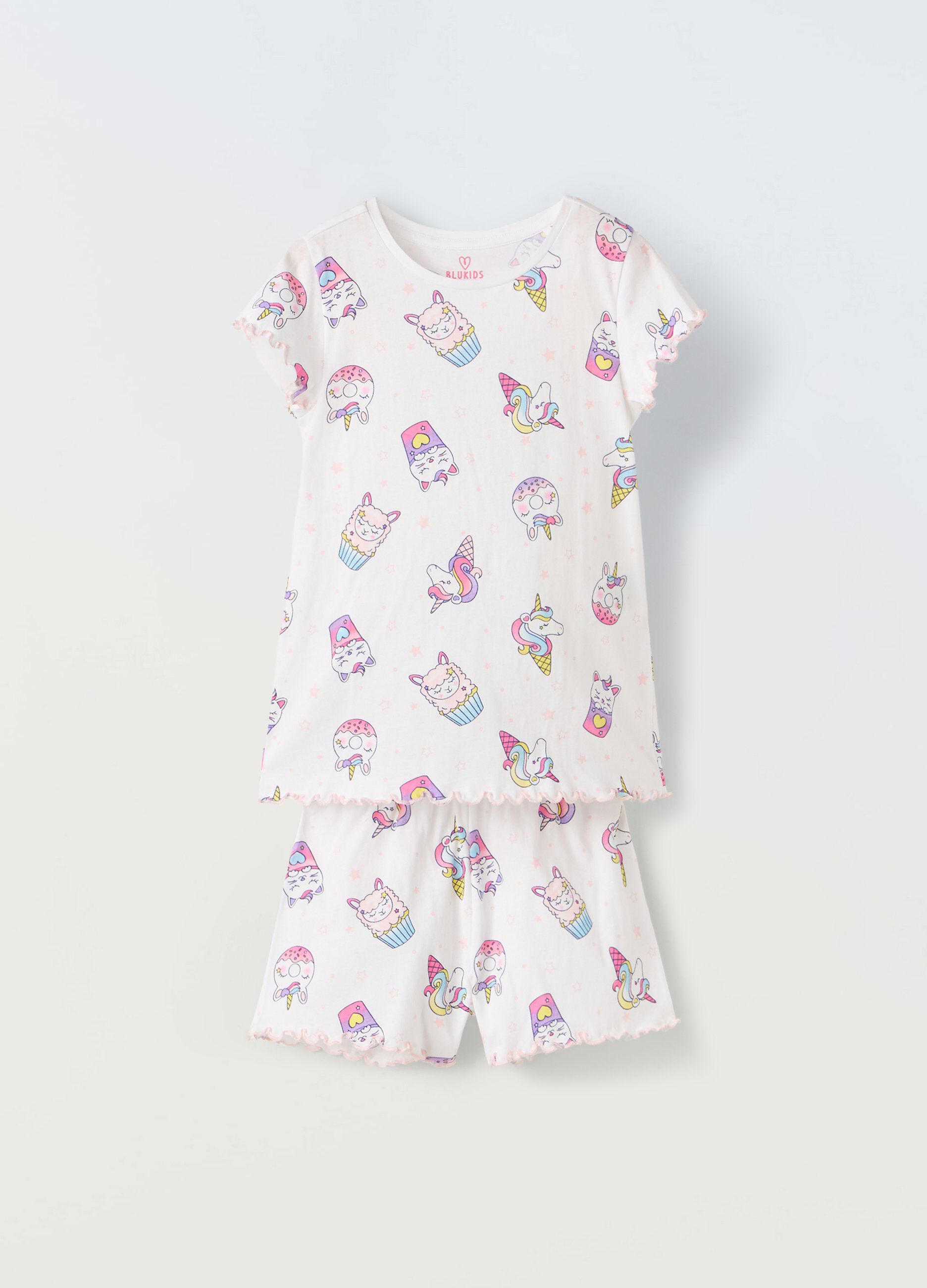 Pigiama corto in puro cotone con stampa bambina