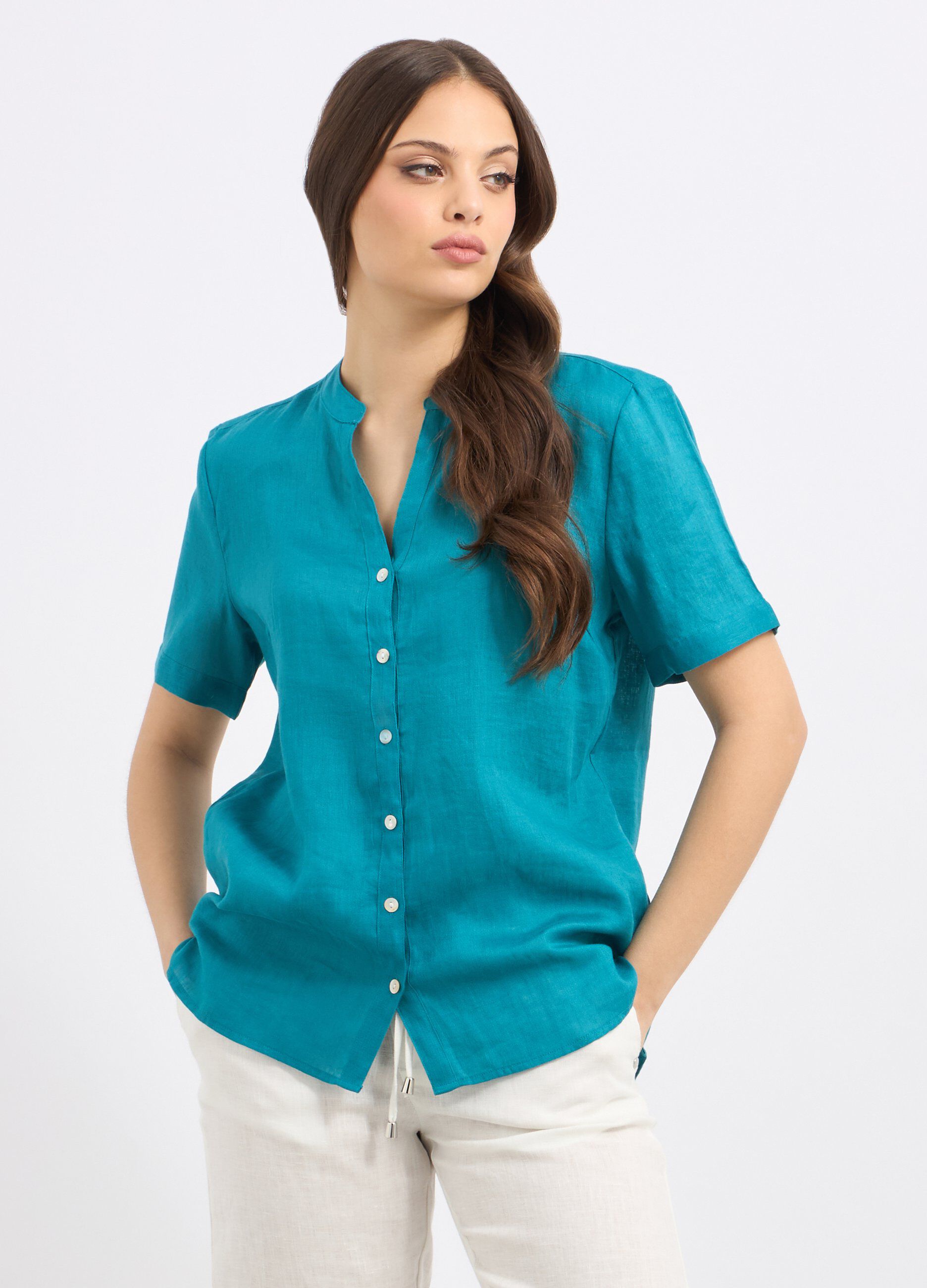 Camicia in puro lino a maniche corte donna