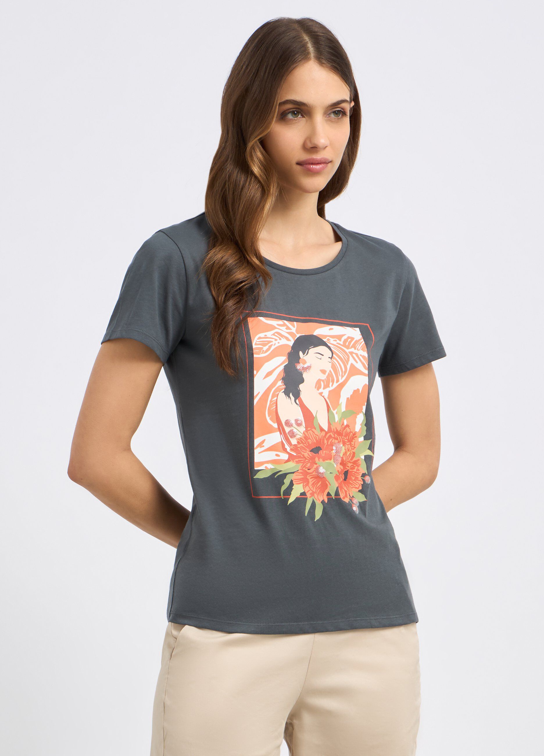 T-shirt in puro cotone con stampa donna
