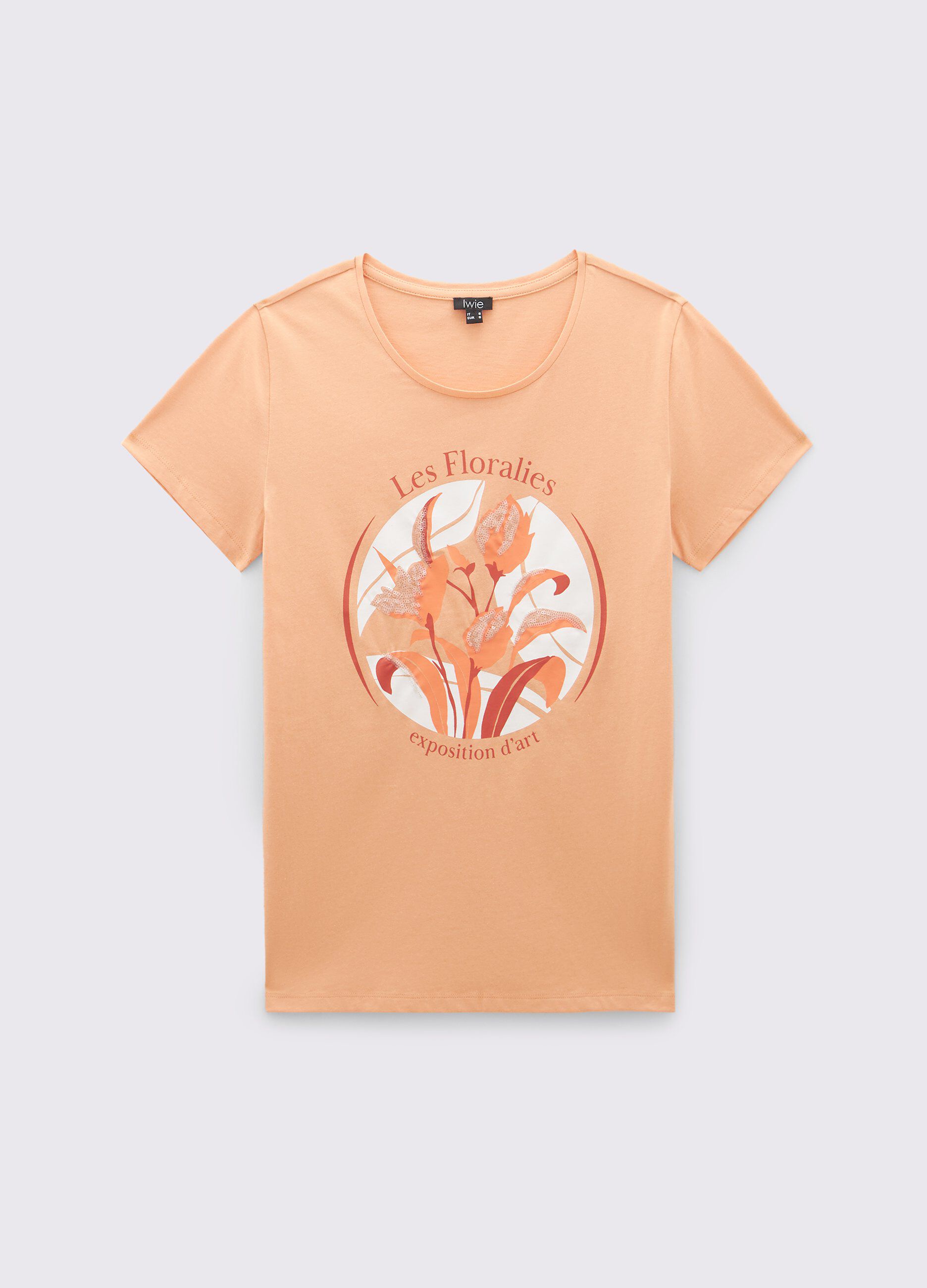 T-shirt in puro cotone con paillettes donna