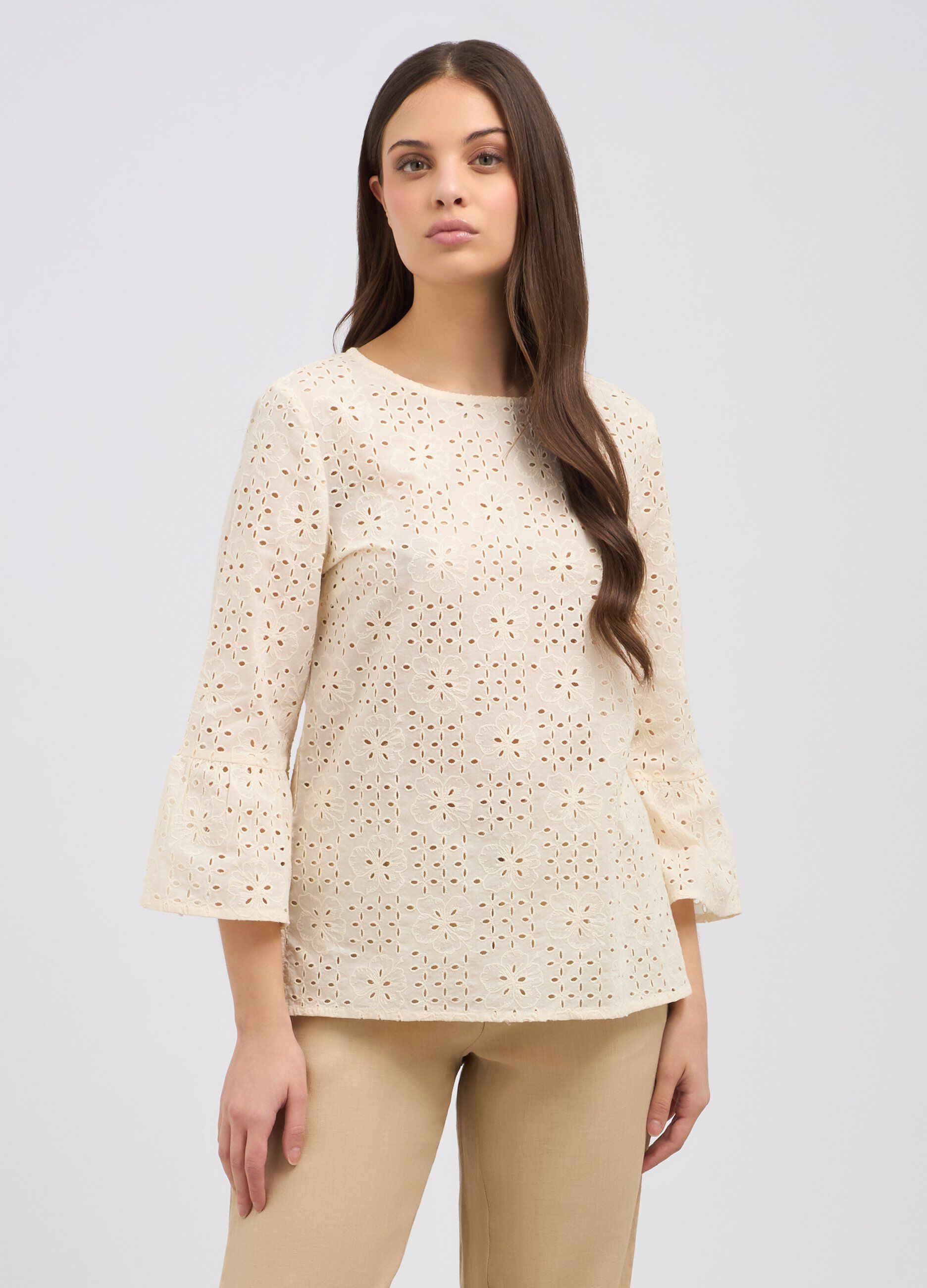Blusa in puro cotone con ricamo donna